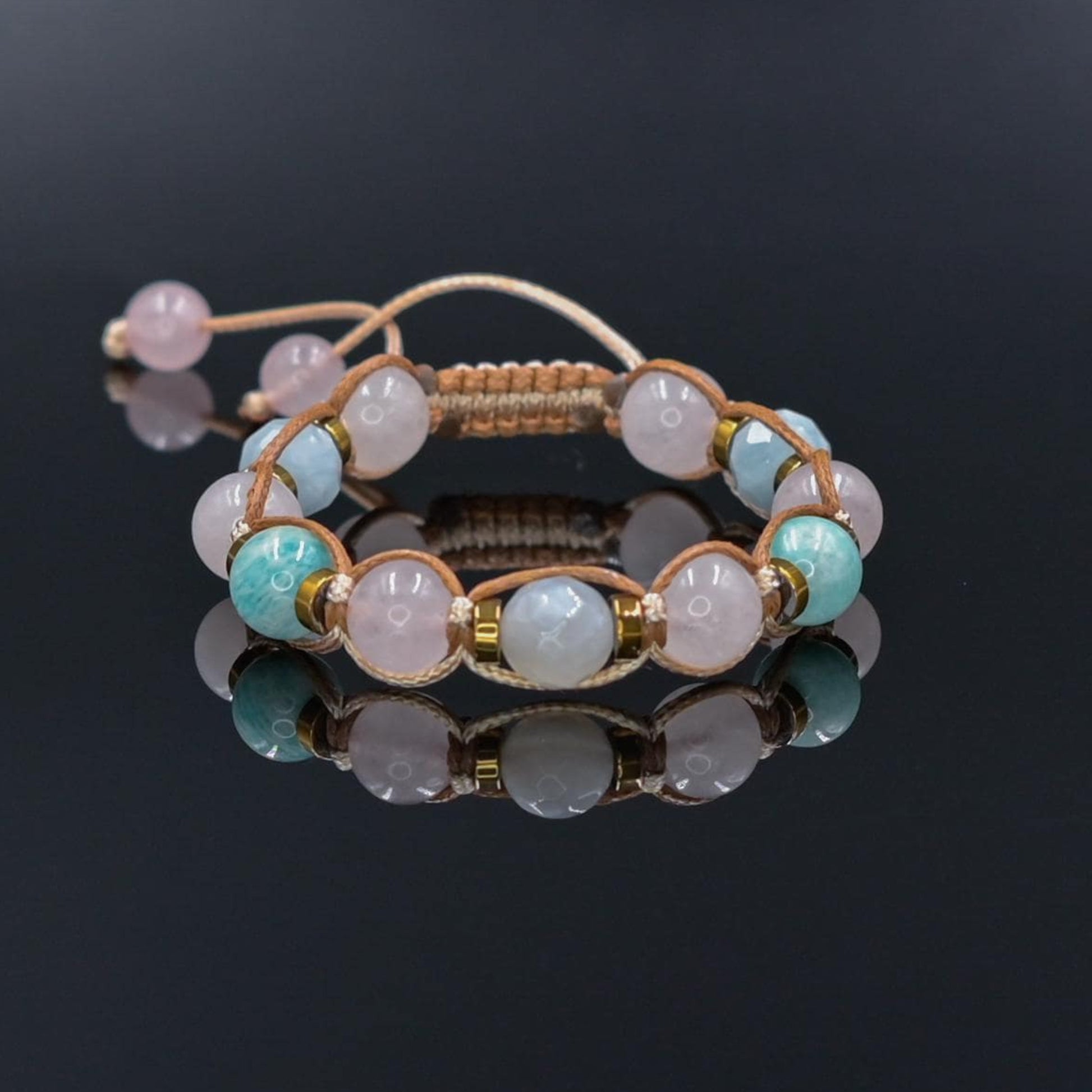 Braided Rose Quartz Aquamarine Amazonite Bracelet, Natural Stone Jewelry for Women, Gift for Her, Women's Adjustable Braided Bracelet, Jewelry Gift for Her, Birthday Gift for Her, Women's Gemstone Hematite Adjustable Braided Bracelet, Gift for Her, Women's Gift - Shamballa Bracelet - Birthstone Bracelet - Yoga Bracelet -  Gemstone Bracelet Women - Chakra Bracelet - Macrame Bracelet - Healing Bracelet - Valinde
