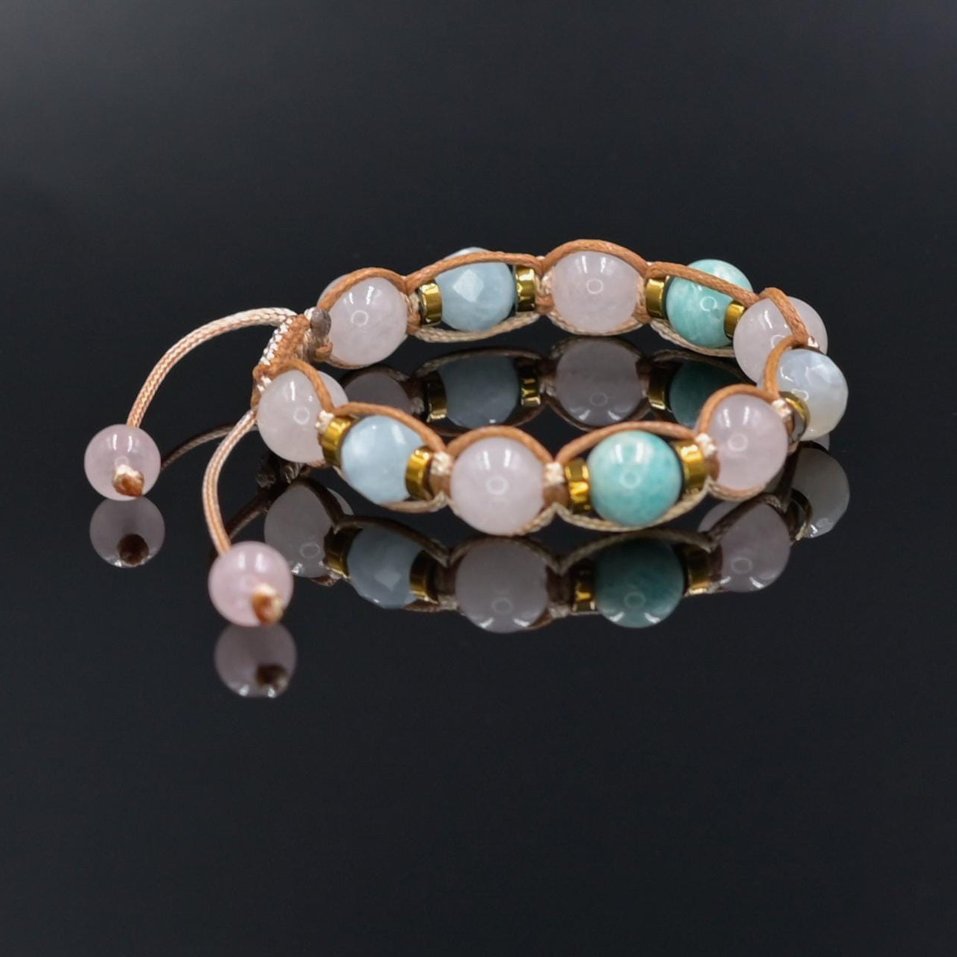 Braided Rose Quartz Aquamarine Amazonite Bracelet, Natural Stone Jewelry for Women, Gift for Her, Women's Adjustable Braided Bracelet, Jewelry Gift for Her, Birthday Gift for Her, Women's Gemstone Hematite Adjustable Braided Bracelet, Gift for Her, Women's Gift - Shamballa Bracelet - Birthstone Bracelet - Yoga Bracelet -  Gemstone Bracelet Women - Chakra Bracelet - Macrame Bracelet - Healing Bracelet - Valinde
