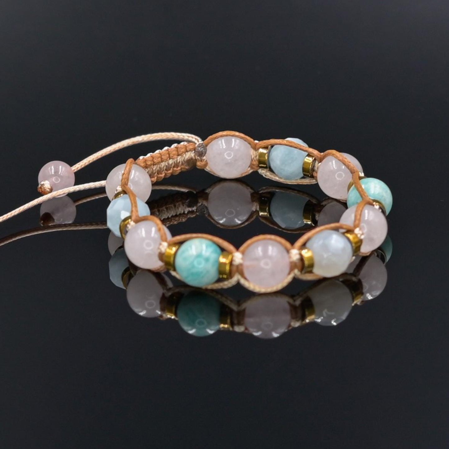 Braided Rose Quartz Aquamarine Amazonite Bracelet, Natural Stone Jewelry for Women, Gift for Her, Women's Adjustable Braided Bracelet, Jewelry Gift for Her, Birthday Gift for Her, Women's Gemstone Hematite Adjustable Braided Bracelet, Gift for Her, Women's Gift - Shamballa Bracelet - Birthstone Bracelet - Yoga Bracelet -  Gemstone Bracelet Women - Chakra Bracelet - Macrame Bracelet - Healing Bracelet - Valinde
