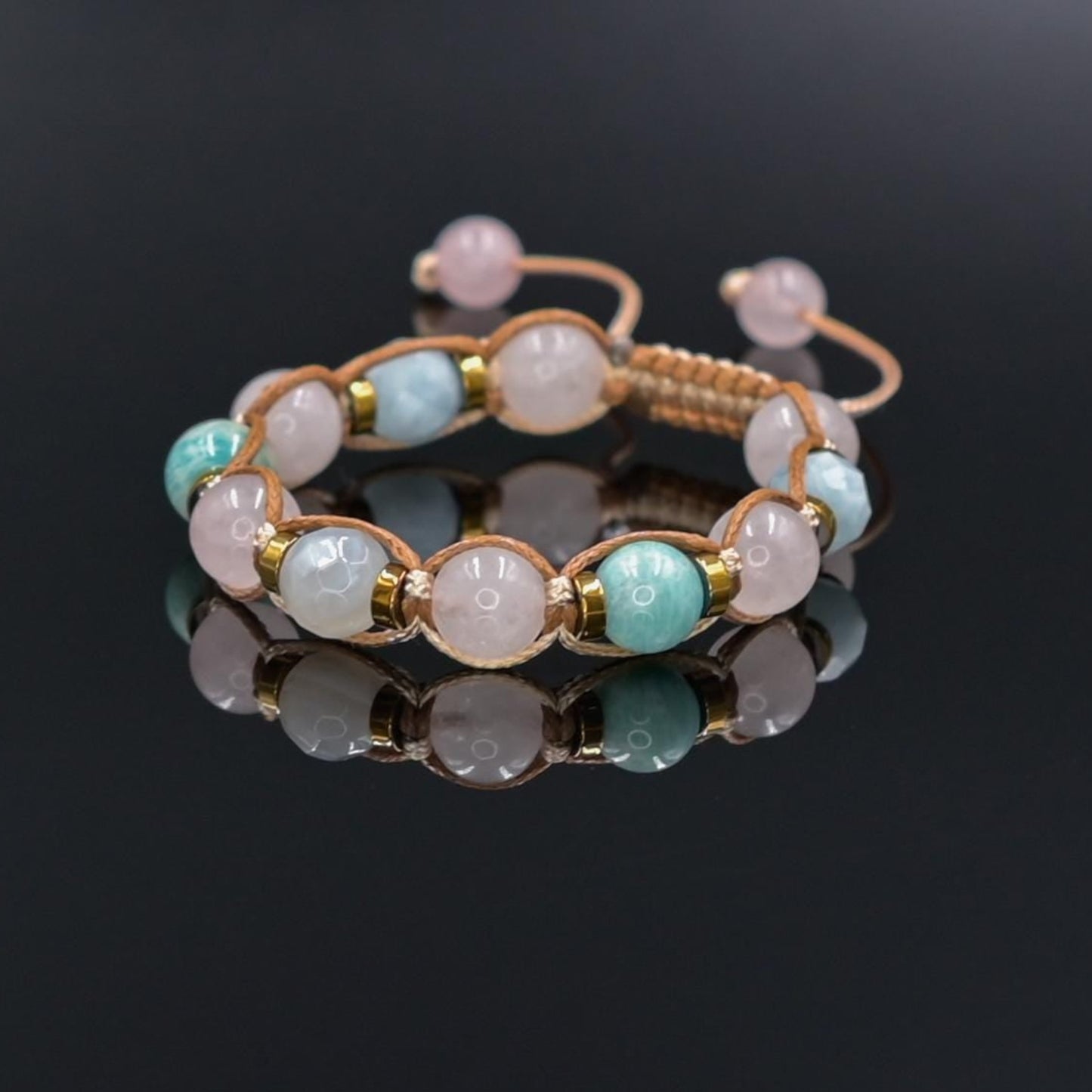 Braided Rose Quartz Aquamarine Amazonite Bracelet, Natural Stone Jewelry for Women, Gift for Her, Women's Adjustable Braided Bracelet, Jewelry Gift for Her, Birthday Gift for Her, Women's Gemstone Hematite Adjustable Braided Bracelet, Gift for Her, Women's Gift - Shamballa Bracelet - Birthstone Bracelet - Yoga Bracelet -  Gemstone Bracelet Women - Chakra Bracelet - Macrame Bracelet - Healing Bracelet - Valinde
