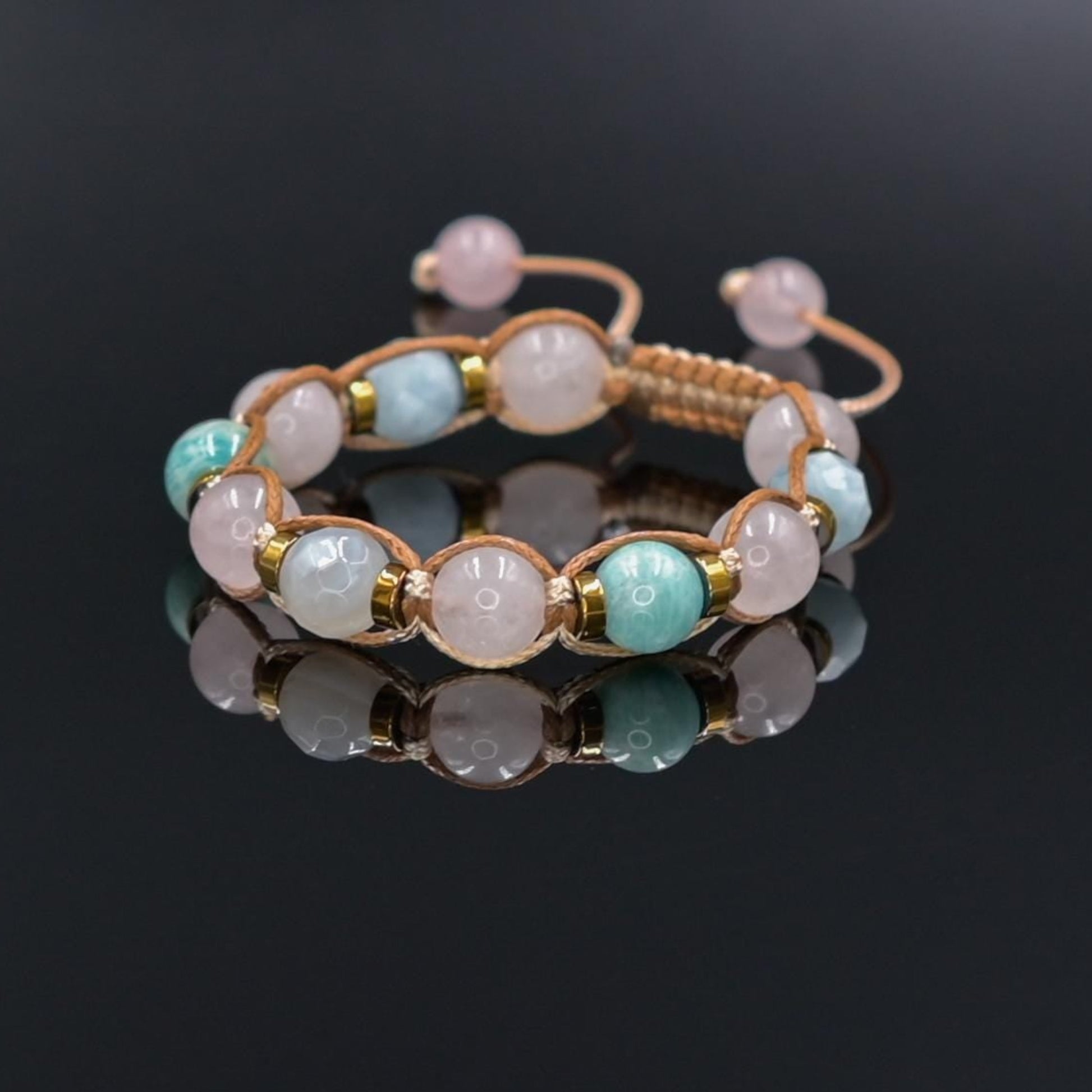 Braided Rose Quartz Aquamarine Amazonite Bracelet, Natural Stone Jewelry for Women, Gift for Her, Women's Adjustable Braided Bracelet, Jewelry Gift for Her, Birthday Gift for Her, Women's Gemstone Hematite Adjustable Braided Bracelet, Gift for Her, Women's Gift - Shamballa Bracelet - Birthstone Bracelet - Yoga Bracelet -  Gemstone Bracelet Women - Chakra Bracelet - Macrame Bracelet - Healing Bracelet - Valinde
