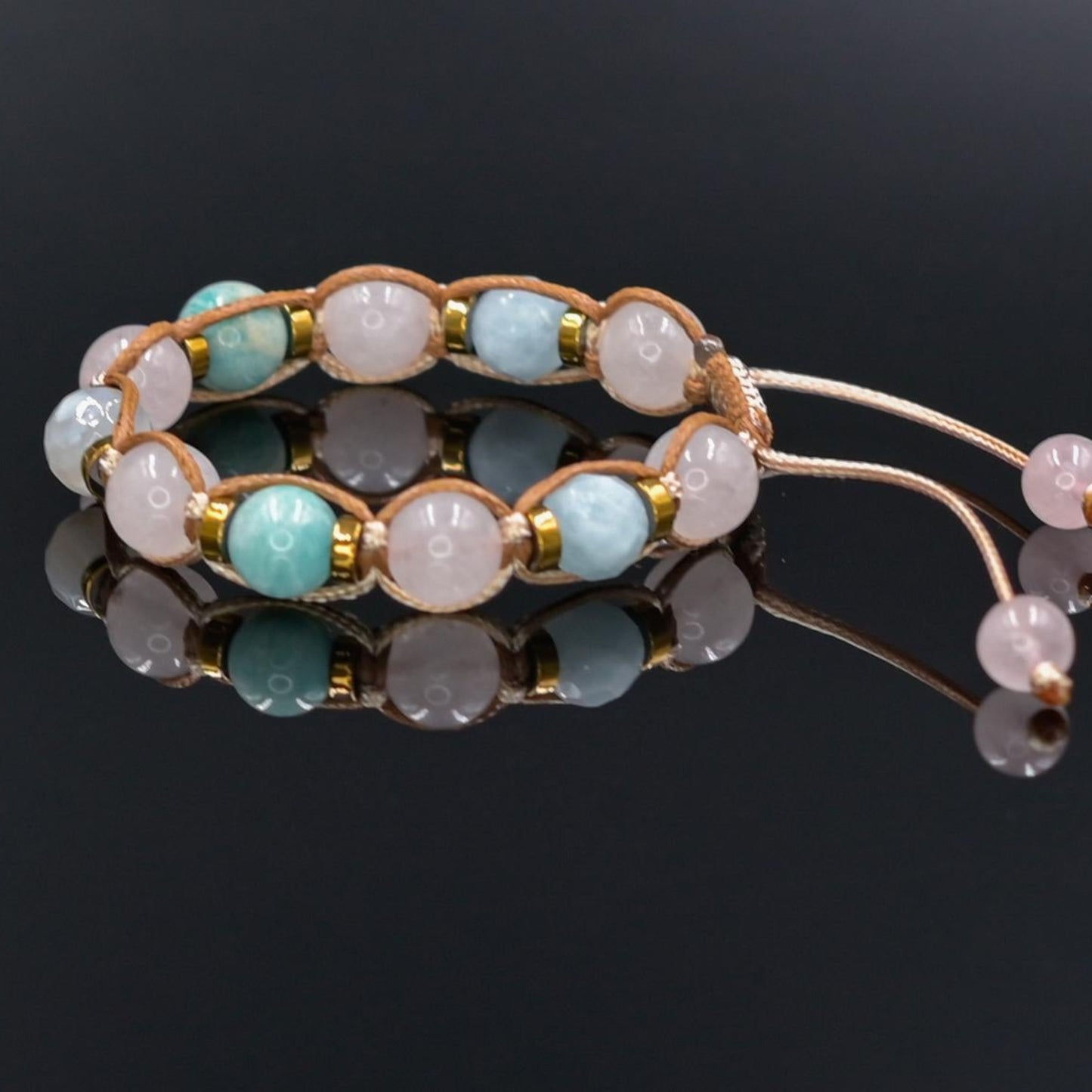 Braided Rose Quartz Aquamarine Amazonite Bracelet, Natural Stone Jewelry for Women, Gift for Her, Women's Adjustable Braided Bracelet, Jewelry Gift for Her, Birthday Gift for Her, Women's Gemstone Hematite Adjustable Braided Bracelet, Gift for Her, Women's Gift - Shamballa Bracelet - Birthstone Bracelet - Yoga Bracelet -  Gemstone Bracelet Women - Chakra Bracelet - Macrame Bracelet - Healing Bracelet - Valinde
