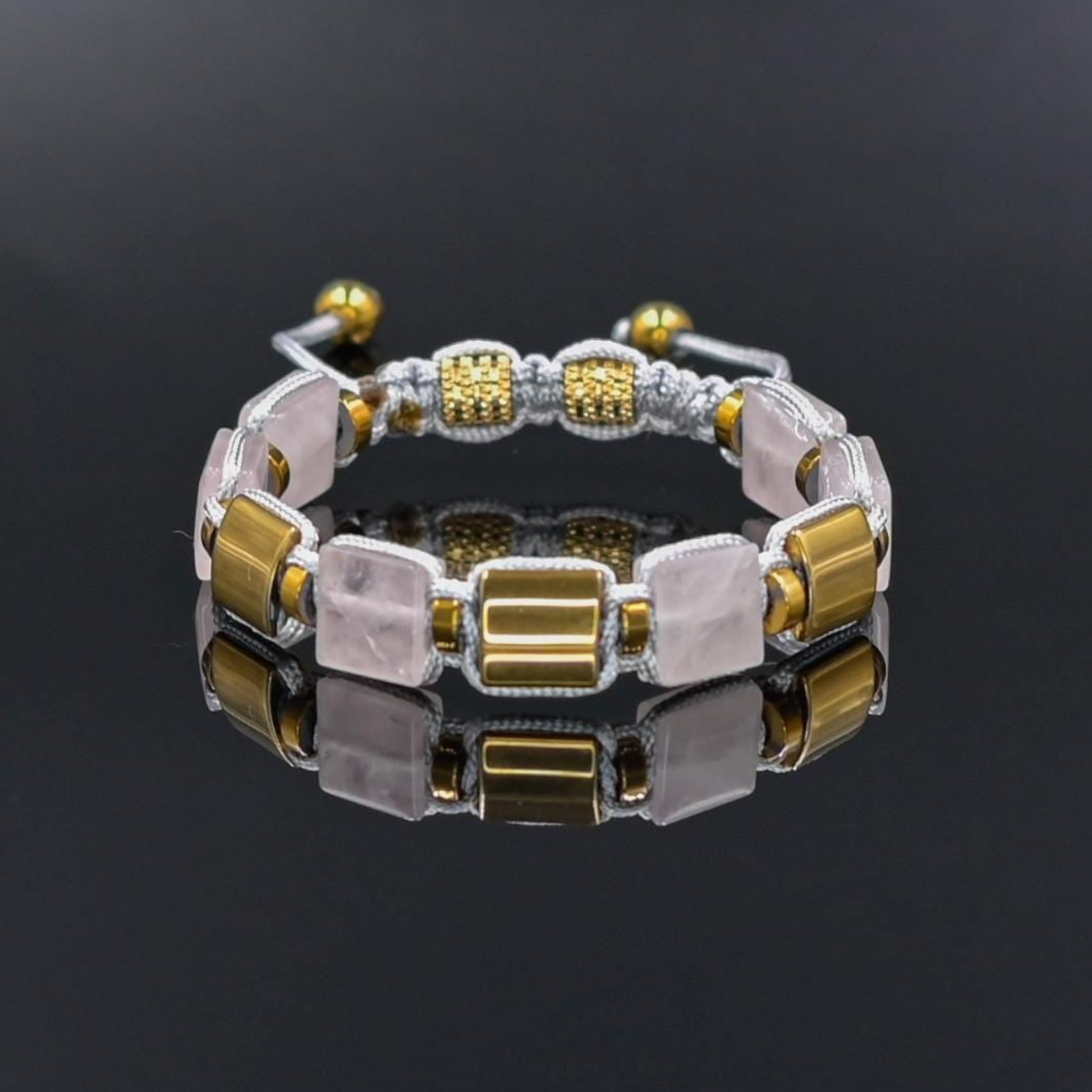 Rose Quartz and Gold Hematite Bracelet, Beaded Square Stone Bracelet for Women, Anniversary Gift, Spiritual Stone Bracelet, Natural Gemstone Macrame Jewelry, Gift for Her, Protection Stone Jewelry, Natural Stone Jewelry for Women, Gift for Her, Women's Adjustable Braided Bracelet, Jewelry Gift for Her, Birthday Gift for Her, Women's Gemstone Hematite Adjustable Braided Bracelet, Gift for Her, Women's Gift - Shamballa Bracelet - Birthstone Bracelet - Yoga Bracelet -  Gemstone Bracelet Women - Chakra Bracelet