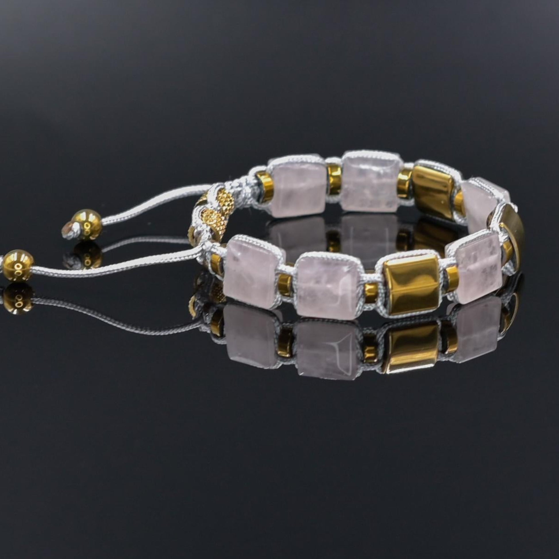 Rose Quartz and Gold Hematite Bracelet, Beaded Square Stone Bracelet for Women, Anniversary Gift, Spiritual Stone Bracelet, Natural Gemstone Macrame Jewelry, Gift for Her, Protection Stone Jewelry, Natural Stone Jewelry for Women, Gift for Her, Women's Adjustable Braided Bracelet, Jewelry Gift for Her, Birthday Gift for Her, Women's Gemstone Hematite Adjustable Braided Bracelet, Gift for Her, Women's Gift - Shamballa Bracelet - Birthstone Bracelet - Yoga Bracelet -  Gemstone Bracelet Women - Chakra Bracelet