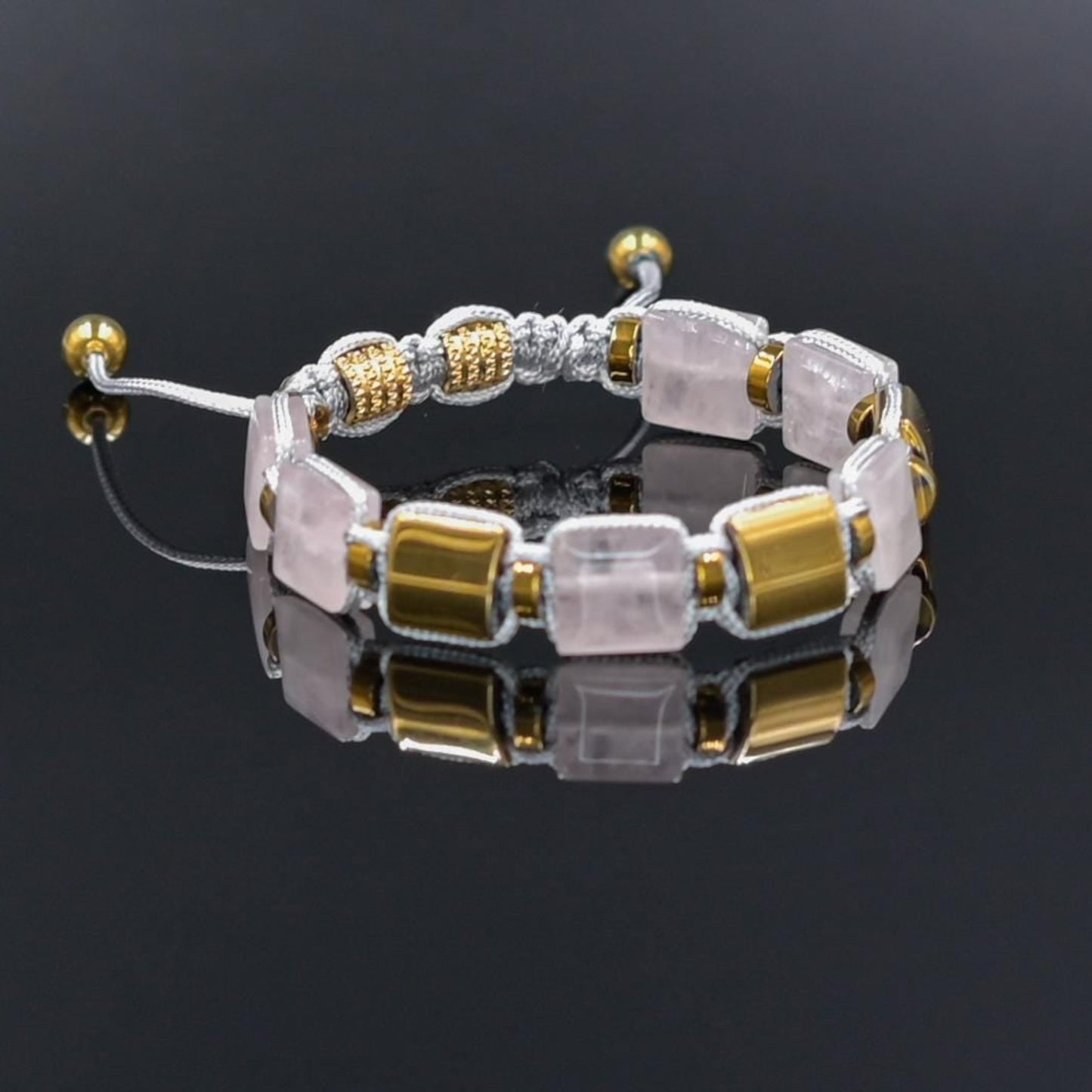 Rose Quartz and Gold Hematite Bracelet, Beaded Square Stone Bracelet for Women, Anniversary Gift, Spiritual Stone Bracelet, Natural Gemstone Macrame Jewelry, Gift for Her, Protection Stone Jewelry, Natural Stone Jewelry for Women, Gift for Her, Women's Adjustable Braided Bracelet, Jewelry Gift for Her, Birthday Gift for Her, Women's Gemstone Hematite Adjustable Braided Bracelet, Gift for Her, Women's Gift - Shamballa Bracelet - Birthstone Bracelet - Yoga Bracelet -  Gemstone Bracelet Women - Chakra Bracelet