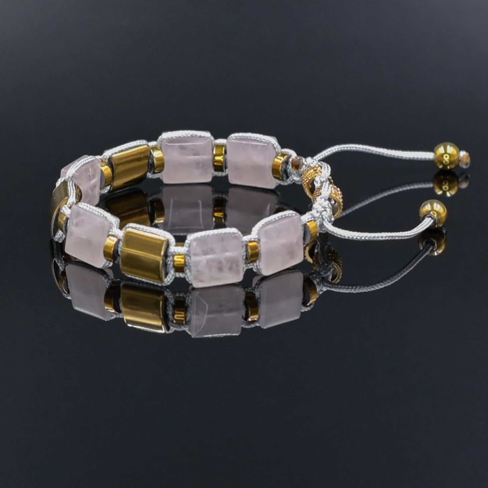 Rose Quartz and Gold Hematite Bracelet, Beaded Square Stone Bracelet for Women, Anniversary Gift, Spiritual Stone Bracelet, Natural Gemstone Macrame Jewelry, Gift for Her, Protection Stone Jewelry, Natural Stone Jewelry for Women, Gift for Her, Women's Adjustable Braided Bracelet, Jewelry Gift for Her, Birthday Gift for Her, Women's Gemstone Hematite Adjustable Braided Bracelet, Gift for Her, Women's Gift - Shamballa Bracelet - Birthstone Bracelet - Yoga Bracelet -  Gemstone Bracelet Women - Chakra Bracelet