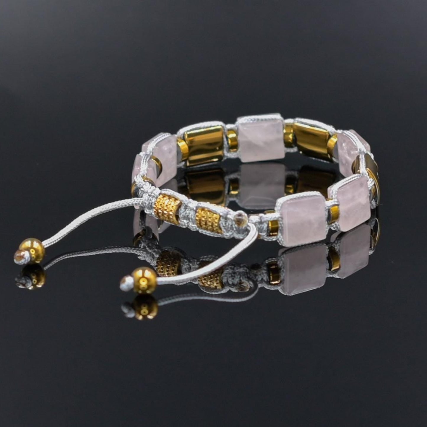 Rose Quartz and Gold Hematite Bracelet, Beaded Square Stone Bracelet for Women, Anniversary Gift, Spiritual Stone Bracelet, Natural Gemstone Macrame Jewelry, Gift for Her, Protection Stone Jewelry, Natural Stone Jewelry for Women, Gift for Her, Women's Adjustable Braided Bracelet, Jewelry Gift for Her, Birthday Gift for Her, Women's Gemstone Hematite Adjustable Braided Bracelet, Gift for Her, Women's Gift - Shamballa Bracelet - Birthstone Bracelet - Yoga Bracelet -  Gemstone Bracelet Women - Chakra Bracelet