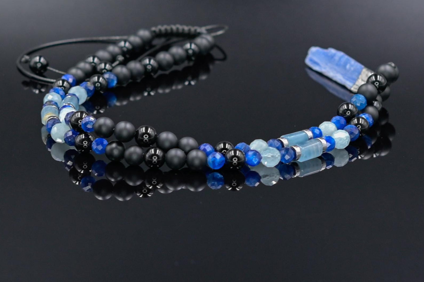 Men's Raw Kyanite Pendant Necklace, Blue Aquamarine Kyanite Onyx and Agate Necklace, Long Beaded Necklace, Adjustable Gemstone Necklace - Shamballa Necklace - Birthstone Necklace - Gemstone Necklace Men - Chakra Necklace - Yoga Necklace - Mantra Necklace -Macrame Necklace  - Healing Necklace - Gift for Father - Gift For Men - Valinde
