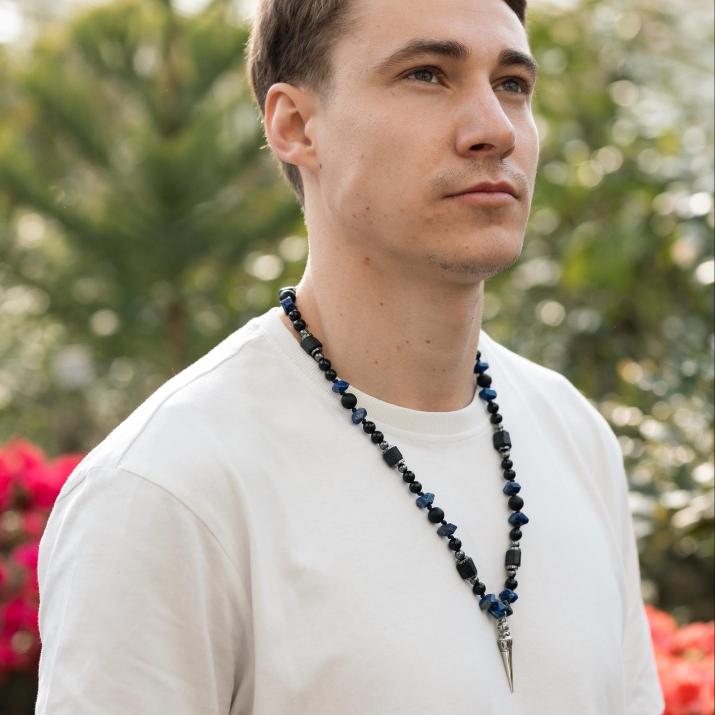 Men's Lapis Lazuli Raw Tourmaline Necklace, 925 Sterling Silver Pendant Necklace, Gemstone Jewelry Gift for Men - Shamballa Necklace - Birthstone Necklace - Gemstone Necklace Men - Chakra Necklace - Yoga Necklace - Mantra Necklace -Macrame Necklace  - Healing Necklace - Gift for Father - Gift For Men - Valinde
