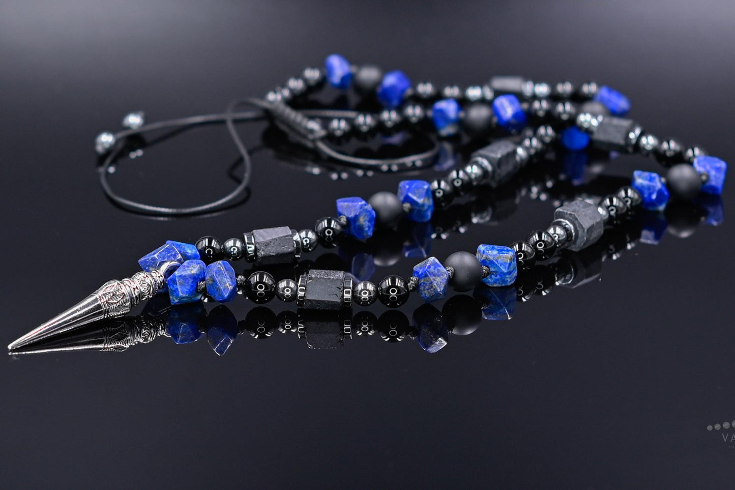 Men's Lapis Lazuli Raw Tourmaline Necklace, 925 Sterling Silver Pendant Necklace, Gemstone Jewelry Gift for Men - Shamballa Necklace - Birthstone Necklace - Gemstone Necklace Men - Chakra Necklace - Yoga Necklace - Mantra Necklace -Macrame Necklace  - Healing Necklace - Gift for Father - Gift For Men - Valinde
