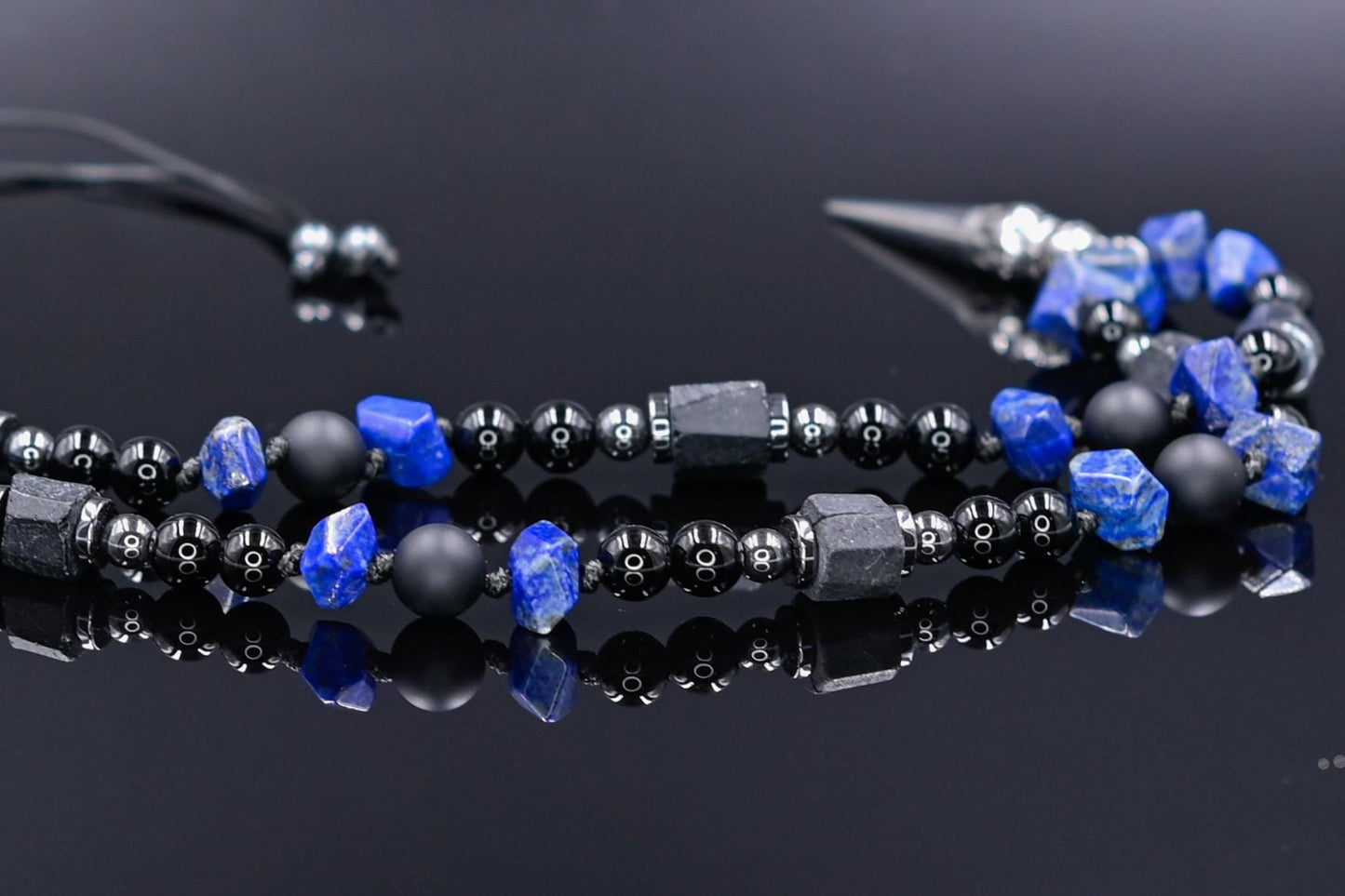 Men's Lapis Lazuli Raw Tourmaline Necklace, 925 Sterling Silver Pendant Necklace, Gemstone Jewelry Gift for Men - Shamballa Necklace - Birthstone Necklace - Gemstone Necklace Men - Chakra Necklace - Yoga Necklace - Mantra Necklace -Macrame Necklace  - Healing Necklace - Gift for Father - Gift For Men - Valinde
