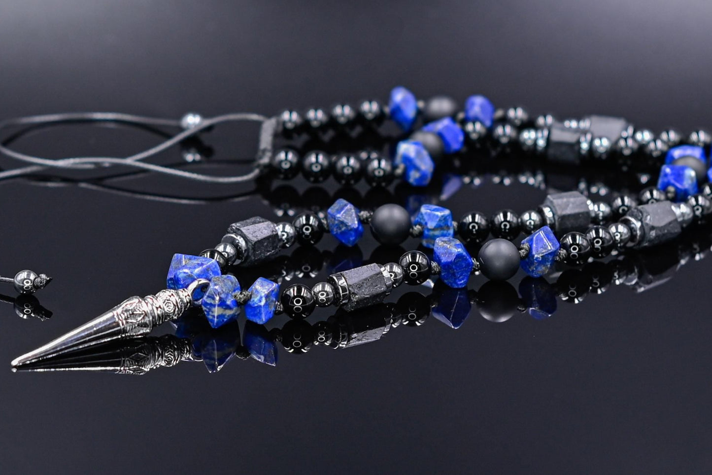 Men's Lapis Lazuli Raw Tourmaline Necklace, 925 Sterling Silver Pendant Necklace, Gemstone Jewelry Gift for Men - Shamballa Necklace - Birthstone Necklace - Gemstone Necklace Men - Chakra Necklace - Yoga Necklace - Mantra Necklace -Macrame Necklace  - Healing Necklace - Gift for Father - Gift For Men - Valinde
