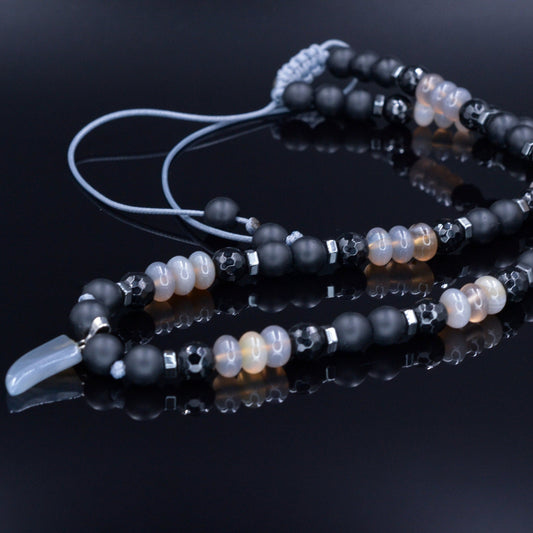 Men's Agate Choker Pendant Necklace - Black Onyx Necklace - Short Beaded Necklace - Gift for Men - Father's Day Gift - Crystal Necklace- Shamballa Necklace - Birthstone Necklace - Gemstone Necklace Men - Chakra Necklace - Macrame Necklace  - Healing Necklace - Valinde