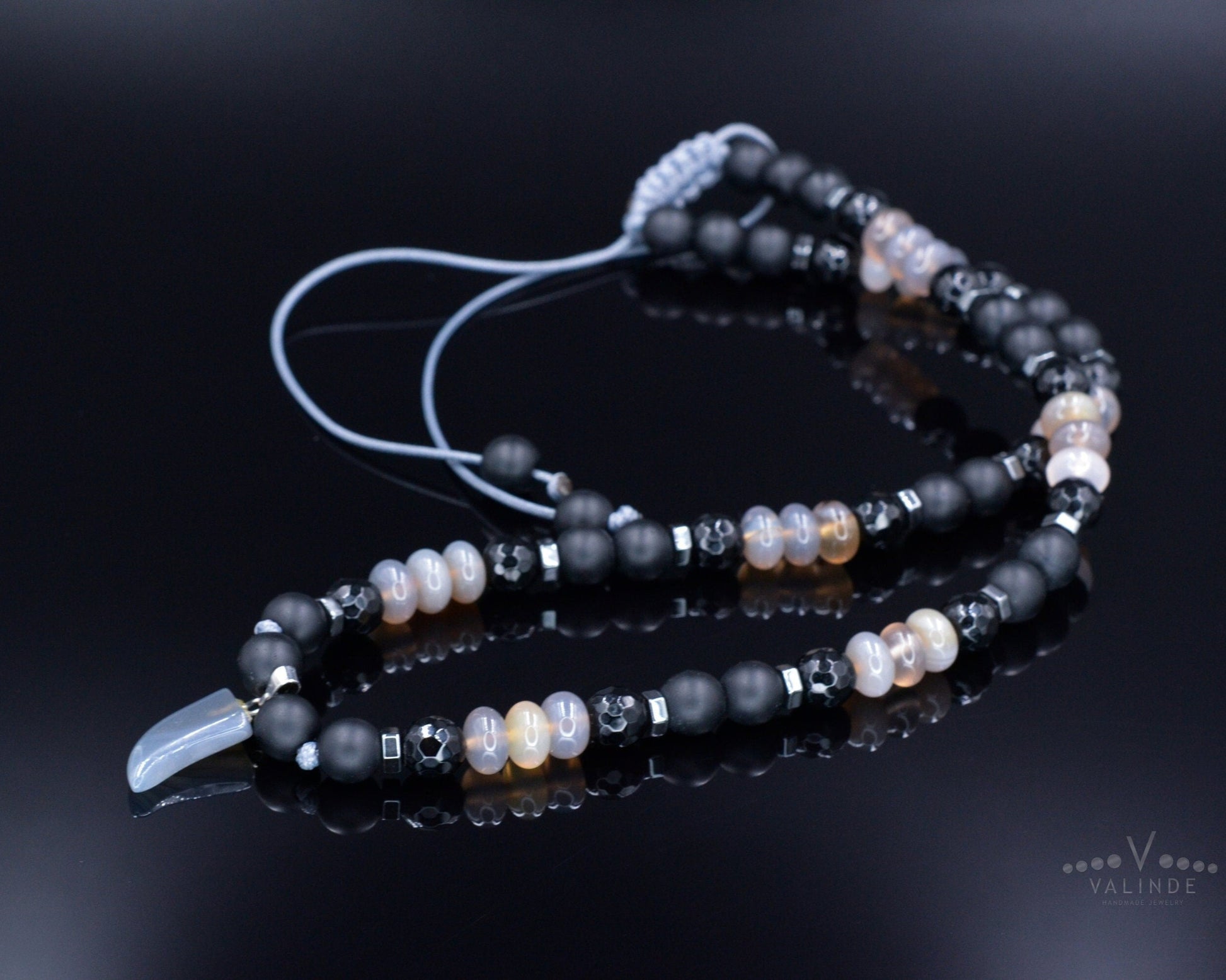 Men's Agate Choker Pendant Necklace - Black Onyx Necklace - Short Beaded Necklace - Gift for Men - Father's Day Gift - Crystal Necklace- Shamballa Necklace - Birthstone Necklace - Gemstone Necklace Men - Chakra Necklace - Macrame Necklace  - Healing Necklace - Valinde