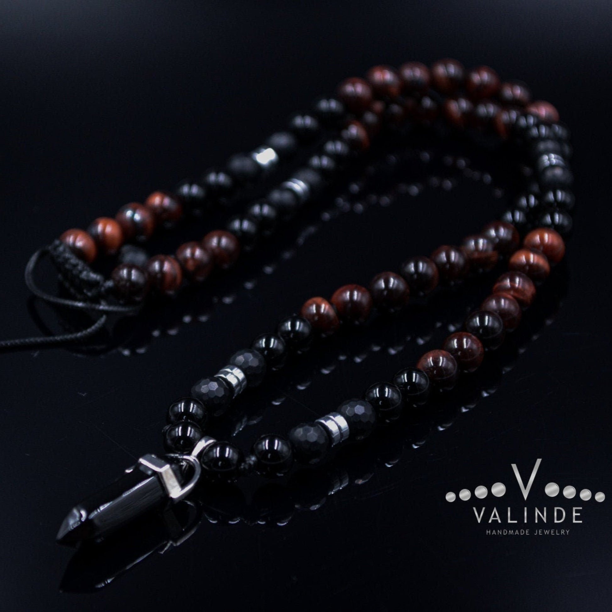 Men's Tiger Eye Knotted Necklace / Lava Stone Necklace / Short Necklace / Tiger's Eye Necklace / Handknotted Necklace / Gift for Men - Shamballa Necklace - Birthstone Necklace - Gemstone Necklace Men - Chakra Necklace - Yoga Necklace - Mantra Necklace -Macrame Necklace  - Healing Necklace - Gift for Father - Gift For Men - Valinde
