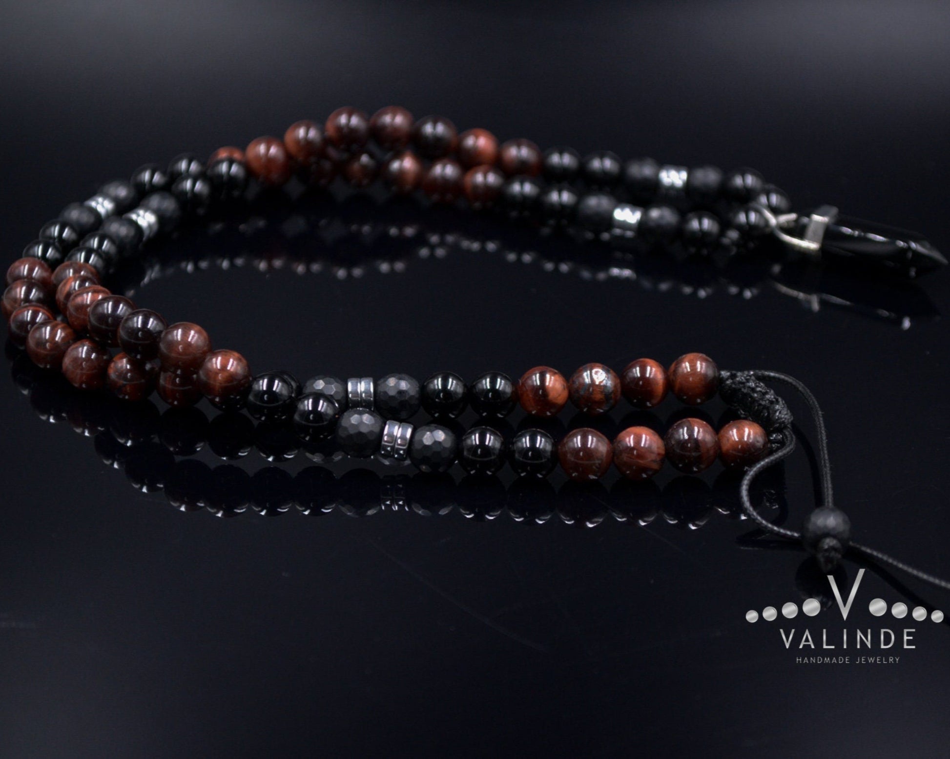 Men's Tiger Eye Knotted Necklace / Lava Stone Necklace / Short Necklace / Tiger's Eye Necklace / Handknotted Necklace / Gift for Men - Shamballa Necklace - Birthstone Necklace - Gemstone Necklace Men - Chakra Necklace - Yoga Necklace - Mantra Necklace -Macrame Necklace  - Healing Necklace - Gift for Father - Gift For Men - Valinde
