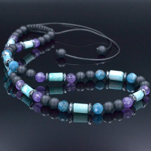 Amazonite Short Necklace, Men's Apatite Amethyst Black Onyx Gemstone Necklace, Gift for Men, Christmas Gift, Adjustable Surfer Necklace Men - Shamballa Necklace - Birthstone Necklace - Gemstone Necklace Men - Chakra Necklace - Yoga Necklace - Mantra Necklace -Macrame Necklace  - Healing Necklace - Gift for Father - Gift For Men - Valinde
