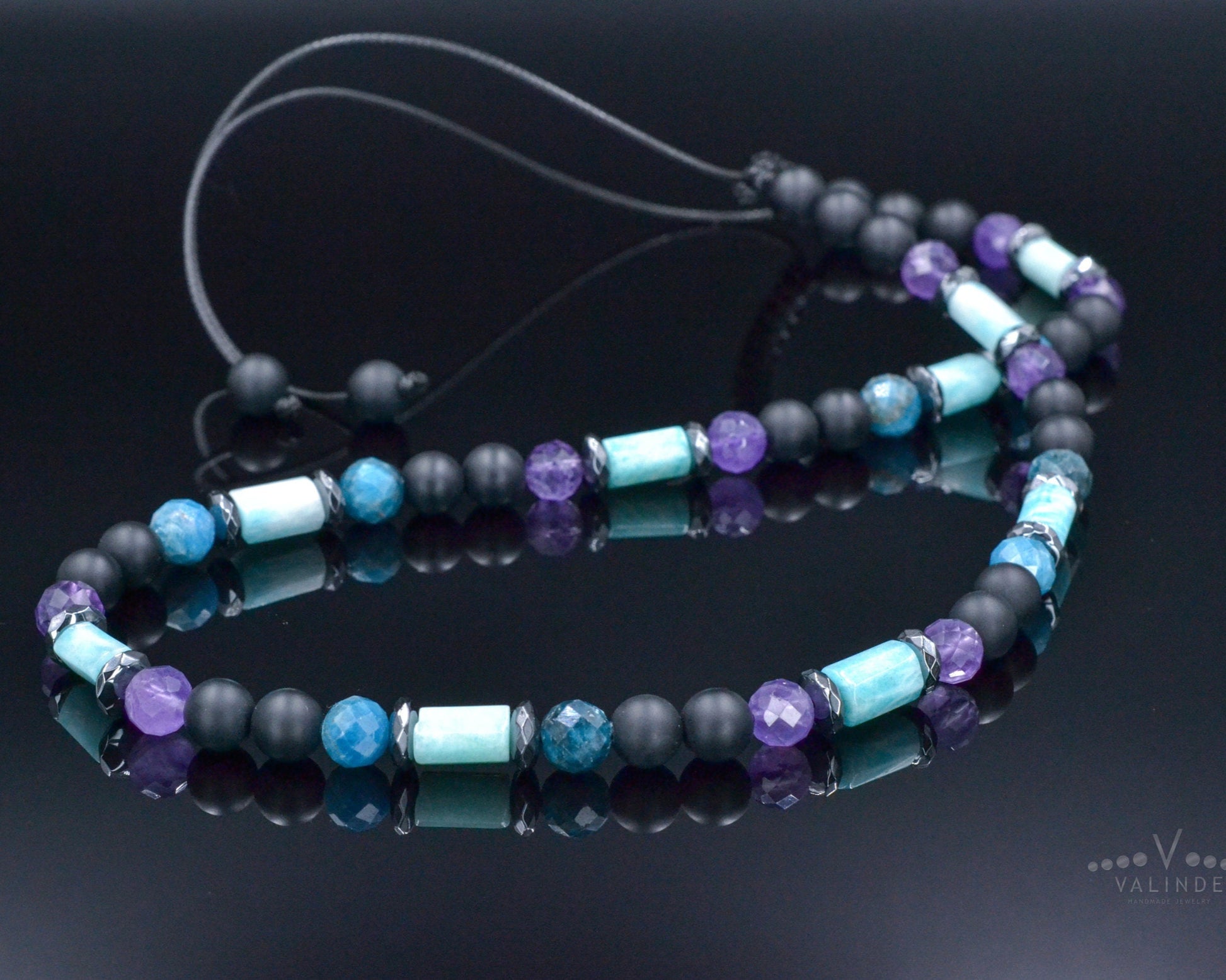 Amazonite Short Necklace, Men's Apatite Amethyst Black Onyx Gemstone Necklace, Gift for Men, Christmas Gift, Adjustable Surfer Necklace Men - Shamballa Necklace - Birthstone Necklace - Gemstone Necklace Men - Chakra Necklace - Yoga Necklace - Mantra Necklace -Macrame Necklace  - Healing Necklace - Gift for Father - Gift For Men - Valinde
