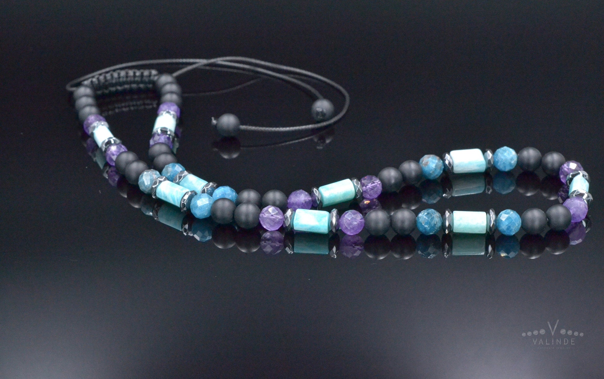 Amazonite Short Necklace, Men's Apatite Amethyst Black Onyx Gemstone Necklace, Gift for Men, Christmas Gift, Adjustable Surfer Necklace Men - Shamballa Necklace - Birthstone Necklace - Gemstone Necklace Men - Chakra Necklace - Yoga Necklace - Mantra Necklace -Macrame Necklace  - Healing Necklace - Gift for Father - Gift For Men - Valinde
