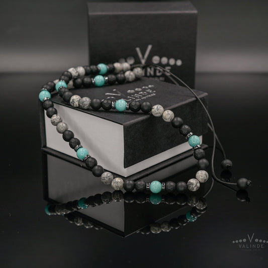 Men's Amazonite Necklace, Grey Jasper Black Onyx Adjustable Necklace, Gift for Men, Short Summer Necklace, Gemstone Necklace, Stone Necklace  - Shamballa Necklace - Birthstone Necklace - Gemstone Necklace Men - Chakra Necklace - Macrame Necklace  - Healing Necklace - Valinde