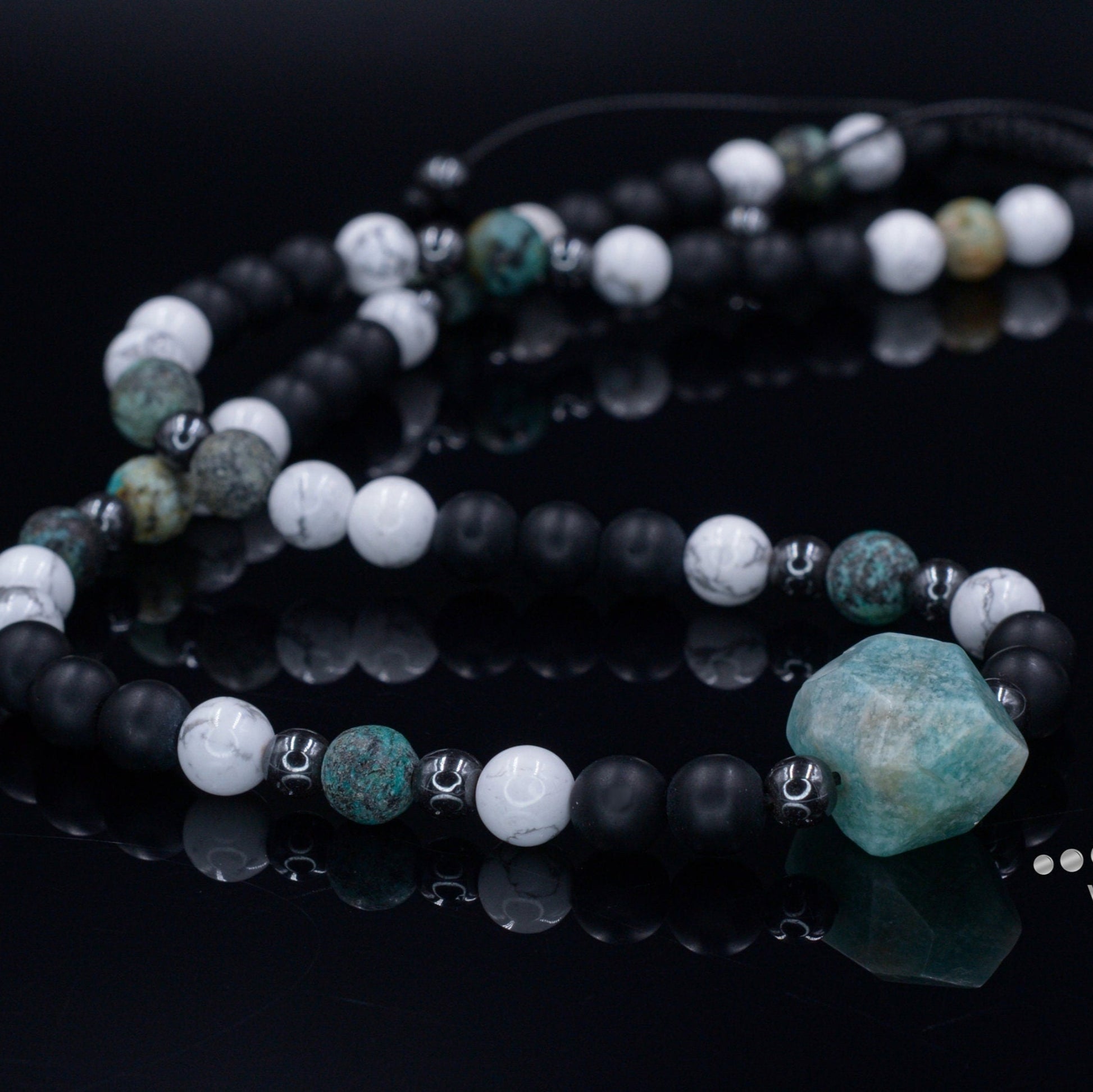Amazonite Bead Necklace - Men's African Turquoise & Howlite Necklace - Short Crystal Necklace - Gift for Men - Black Onyx Necklace for Men