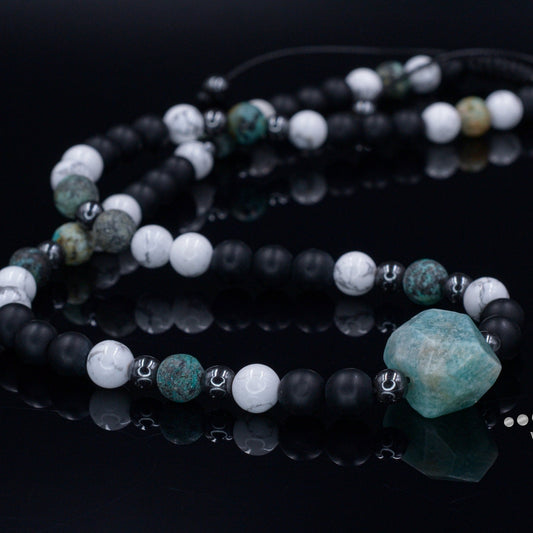 Amazonite Bead Necklace - Men's African Turquoise & Howlite Necklace - Short Crystal Necklace - Gift for Men - Black Onyx Necklace for Men