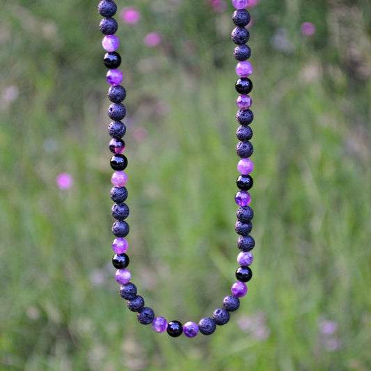 Men's Amethyst Beaded Necklace Lava Stone Necklace Crystal Necklace Gemstone Necklace Black Agate Necklace Choker Short Necklace Men's Gift - Shamballa Necklace - Birthstone Necklace - Gemstone Necklace Men - Chakra Necklace - Yoga Necklace - Mantra Necklace -Macrame Necklace  - Healing Necklace - Valinde