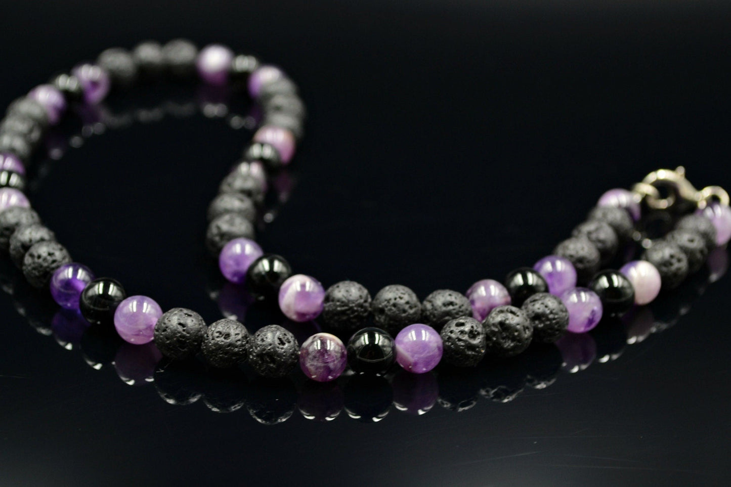 Men's Amethyst Beaded Necklace Lava Stone Necklace Crystal Necklace Gemstone Necklace Black Agate Necklace Choker Short Necklace Men's Gift - Shamballa Necklace - Birthstone Necklace - Gemstone Necklace Men - Chakra Necklace - Yoga Necklace - Mantra Necklace -Macrame Necklace  - Healing Necklace - Valinde
