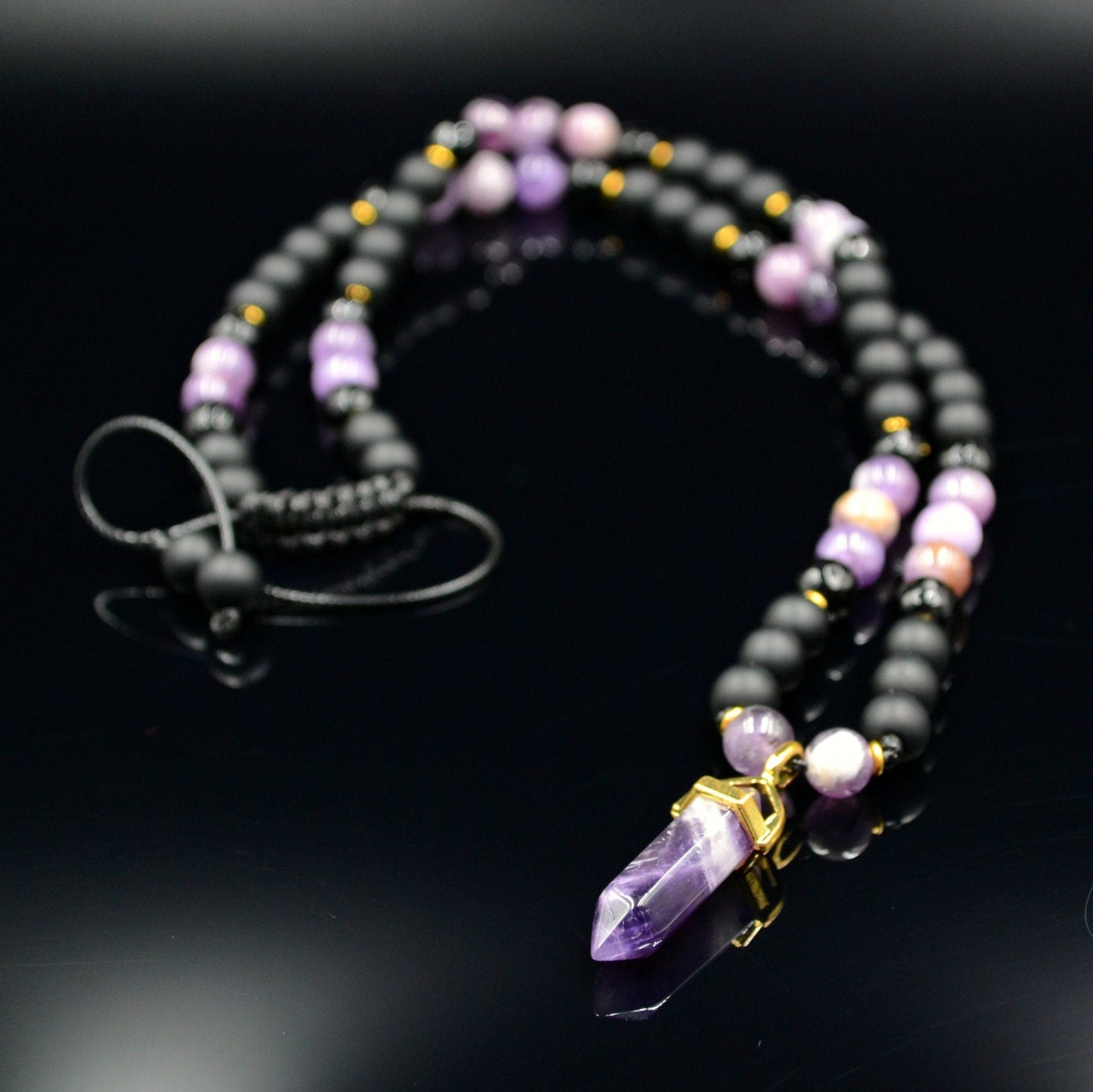 Men's Amethyst Pendant Necklace Gemstone Beads Necklace Onyx Necklace Gift for Men Crystal Necklace Agate Necklace Long Beaded Necklace - Birthstone Necklace - Gemstone Necklace Men - Chakra Necklace - Yoga Necklace - Mantra Necklace -Macrame Necklace  - Healing Necklace - Valinde