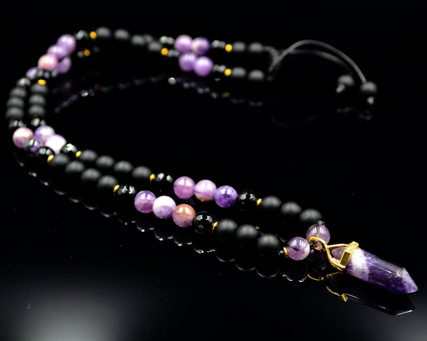 Men's Amethyst Pendant Necklace Gemstone Beads Necklace Onyx Necklace Gift for Men Crystal Necklace Agate Necklace Long Beaded Necklace - Birthstone Necklace - Gemstone Necklace Men - Chakra Necklace - Yoga Necklace - Mantra Necklace -Macrame Necklace  - Healing Necklace - Valinde

