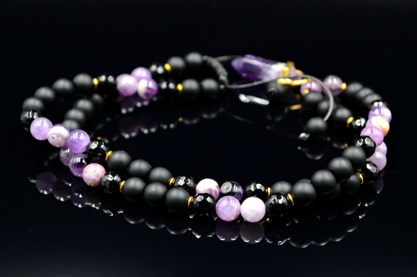 Men's Amethyst Pendant Necklace Gemstone Beads Necklace Onyx Necklace Gift for Men Crystal Necklace Agate Necklace Long Beaded Necklace - Birthstone Necklace - Gemstone Necklace Men - Chakra Necklace - Yoga Necklace - Mantra Necklace -Macrame Necklace  - Healing Necklace - Valinde
