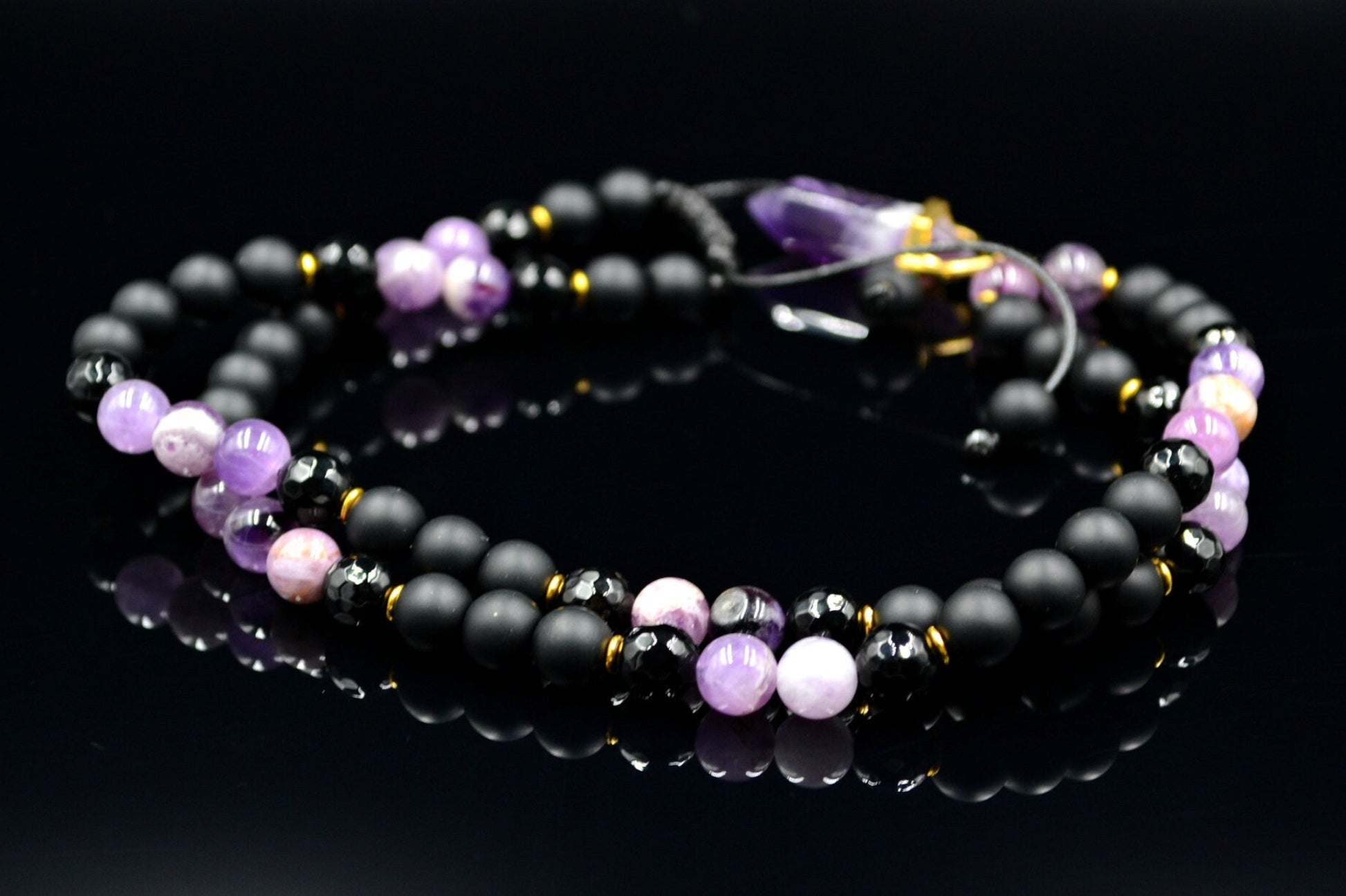 Men's Amethyst Pendant Necklace Gemstone Beads Necklace Onyx Necklace Gift for Men Crystal Necklace Agate Necklace Long Beaded Necklace - Birthstone Necklace - Gemstone Necklace Men - Chakra Necklace - Yoga Necklace - Mantra Necklace -Macrame Necklace  - Healing Necklace - Valinde
