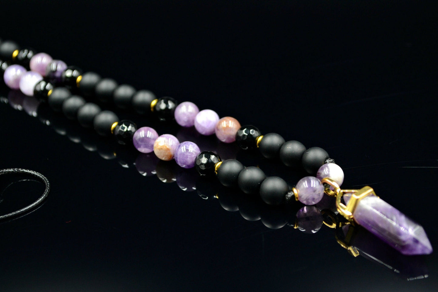 Men's Amethyst Pendant Necklace Gemstone Beads Necklace Onyx Necklace Gift for Men Crystal Necklace Agate Necklace Long Beaded Necklace - Birthstone Necklace - Gemstone Necklace Men - Chakra Necklace - Yoga Necklace - Mantra Necklace -Macrame Necklace  - Healing Necklace - Valinde
