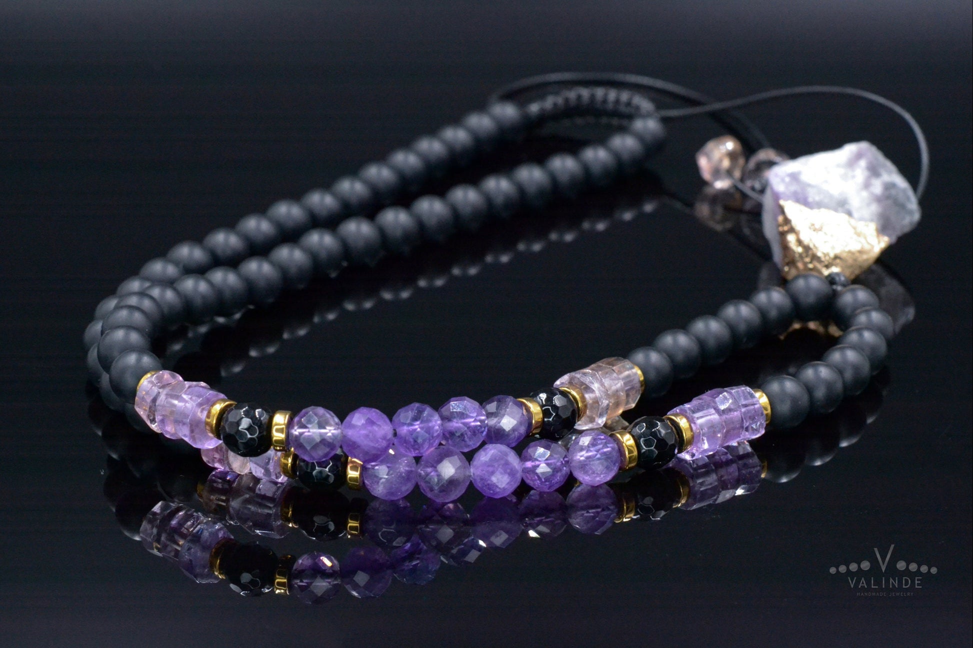 Ametrine Amethyst Crystal Necklace - Men's Raw Fluorite Pendant Necklace - Long Adjustable Necklace - Black Onyx Necklace - Gift for Men  - Shamballa Necklace - Birthstone Necklace - Gemstone Necklace Men - Chakra Necklace - Macrame Necklace  - Healing Necklace - Valinde