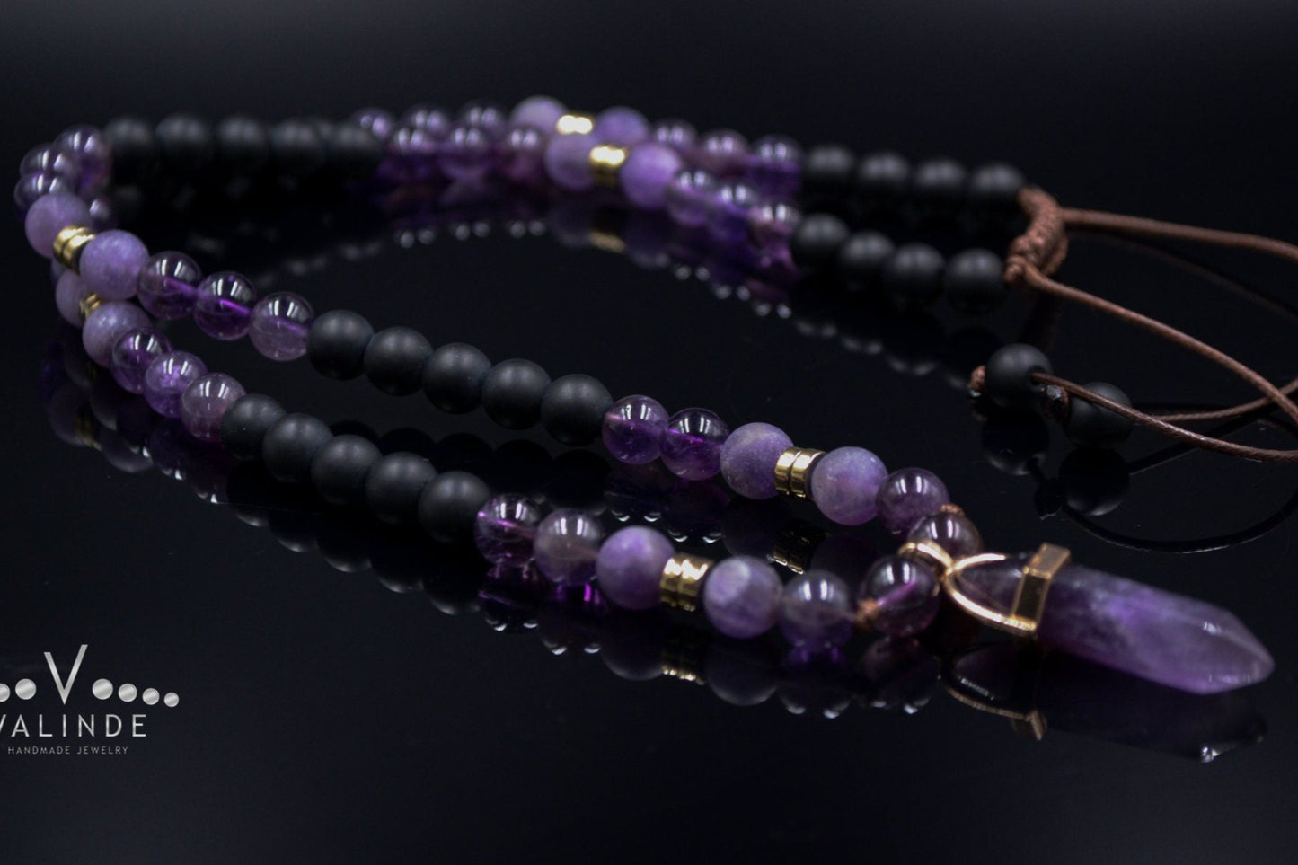 Men's Amethyst Crystal Necklace Long Beaded Necklace Amethyst Pendant Necklace Gift for Men Adjustable Unisex Necklace Man Stone Necklace - Shamballa Necklace - Birthstone Necklace - Gemstone Necklace Men - Chakra Necklace - Yoga Necklace - Mantra Necklace -Macrame Necklace  - Healing Necklace - Valinde
