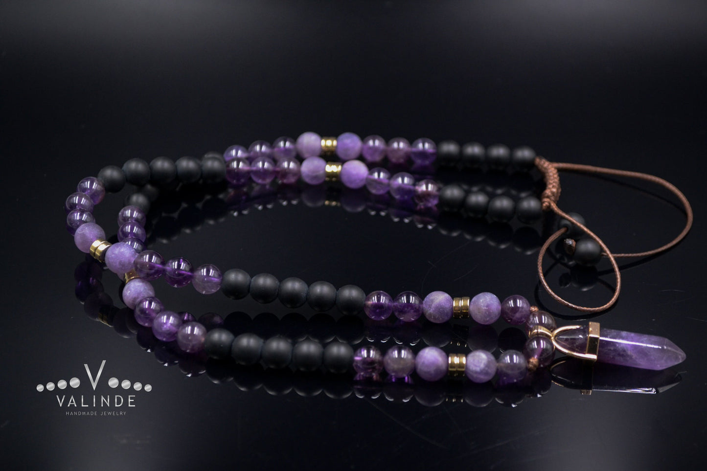 Men's Amethyst Crystal Necklace Long Beaded Necklace Amethyst Pendant Necklace Gift for Men Adjustable Unisex Necklace Man Stone Necklace - Shamballa Necklace - Birthstone Necklace - Gemstone Necklace Men - Chakra Necklace - Yoga Necklace - Mantra Necklace -Macrame Necklace  - Healing Necklace - Valinde
