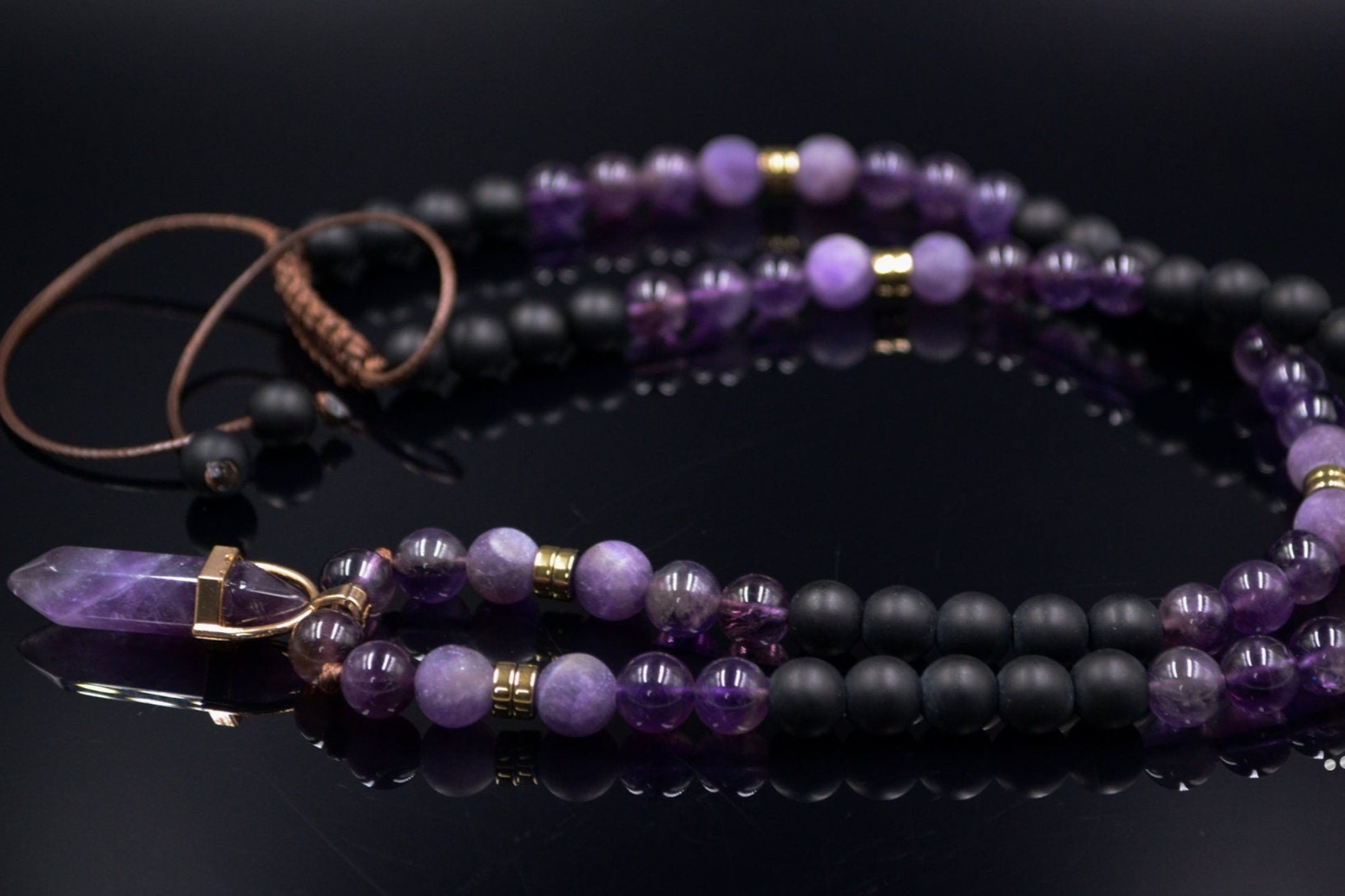 Men's Amethyst Crystal Necklace Long Beaded Necklace Amethyst Pendant Necklace Gift for Men Adjustable Unisex Necklace Man Stone Necklace - Shamballa Necklace - Birthstone Necklace - Gemstone Necklace Men - Chakra Necklace - Yoga Necklace - Mantra Necklace -Macrame Necklace  - Healing Necklace - Valinde

