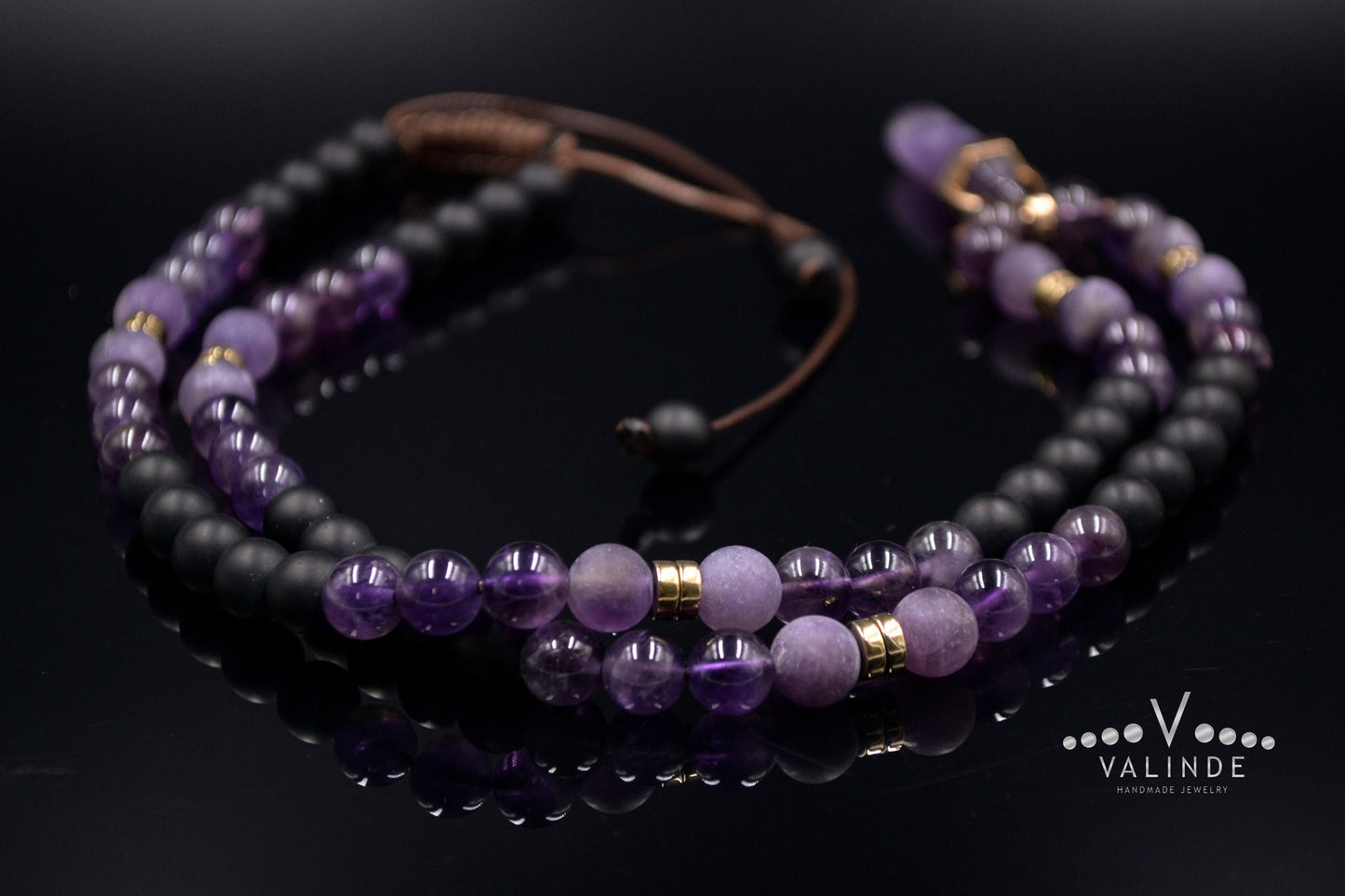 Men's Amethyst Crystal Necklace Long Beaded Necklace Amethyst Pendant Necklace Gift for Men Adjustable Unisex Necklace Man Stone Necklace - Shamballa Necklace - Birthstone Necklace - Gemstone Necklace Men - Chakra Necklace - Yoga Necklace - Mantra Necklace -Macrame Necklace  - Healing Necklace - Valinde
