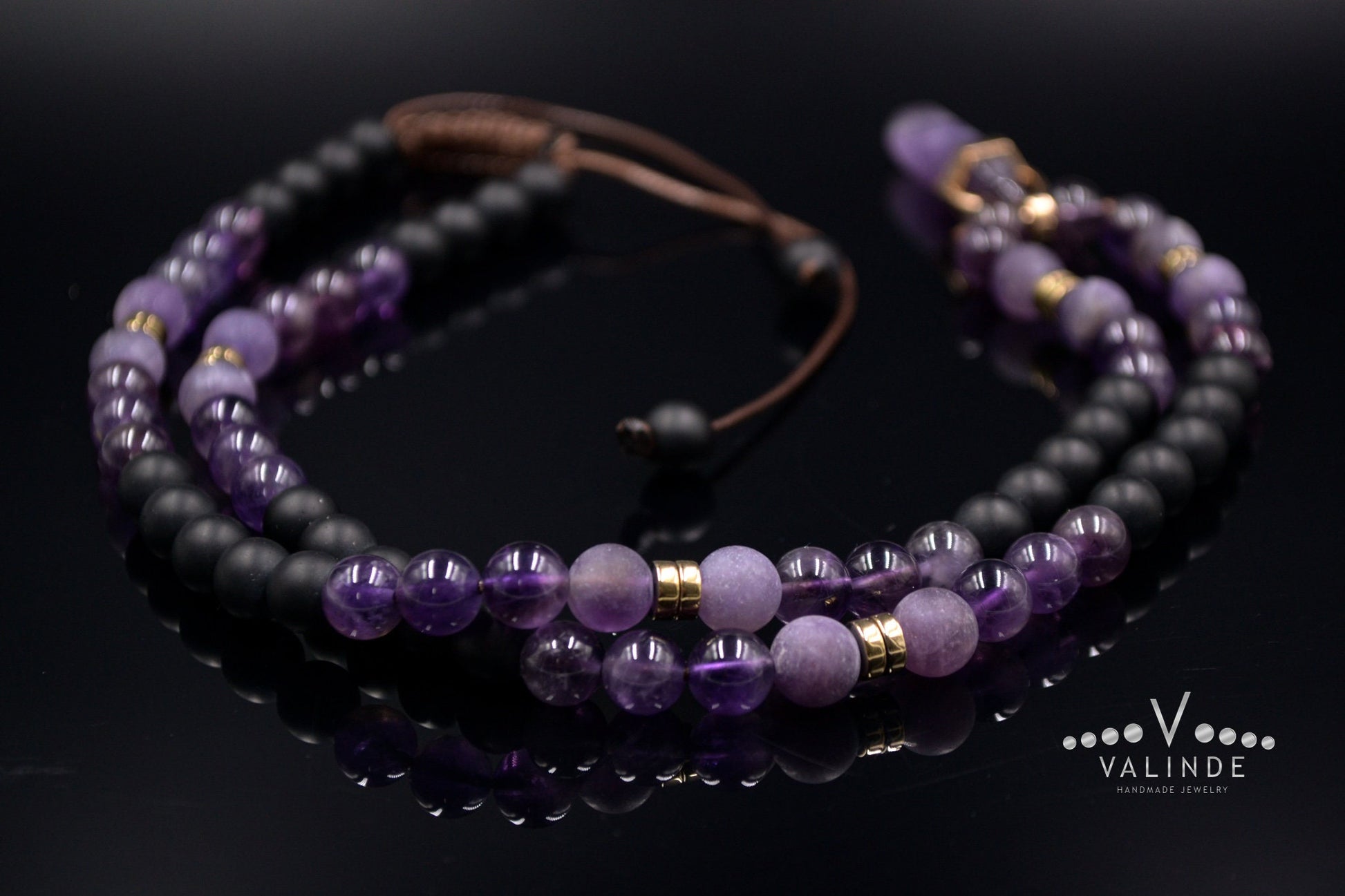 Men's Amethyst Crystal Necklace Long Beaded Necklace Amethyst Pendant Necklace Gift for Men Adjustable Unisex Necklace Man Stone Necklace - Shamballa Necklace - Birthstone Necklace - Gemstone Necklace Men - Chakra Necklace - Yoga Necklace - Mantra Necklace -Macrame Necklace  - Healing Necklace - Valinde
