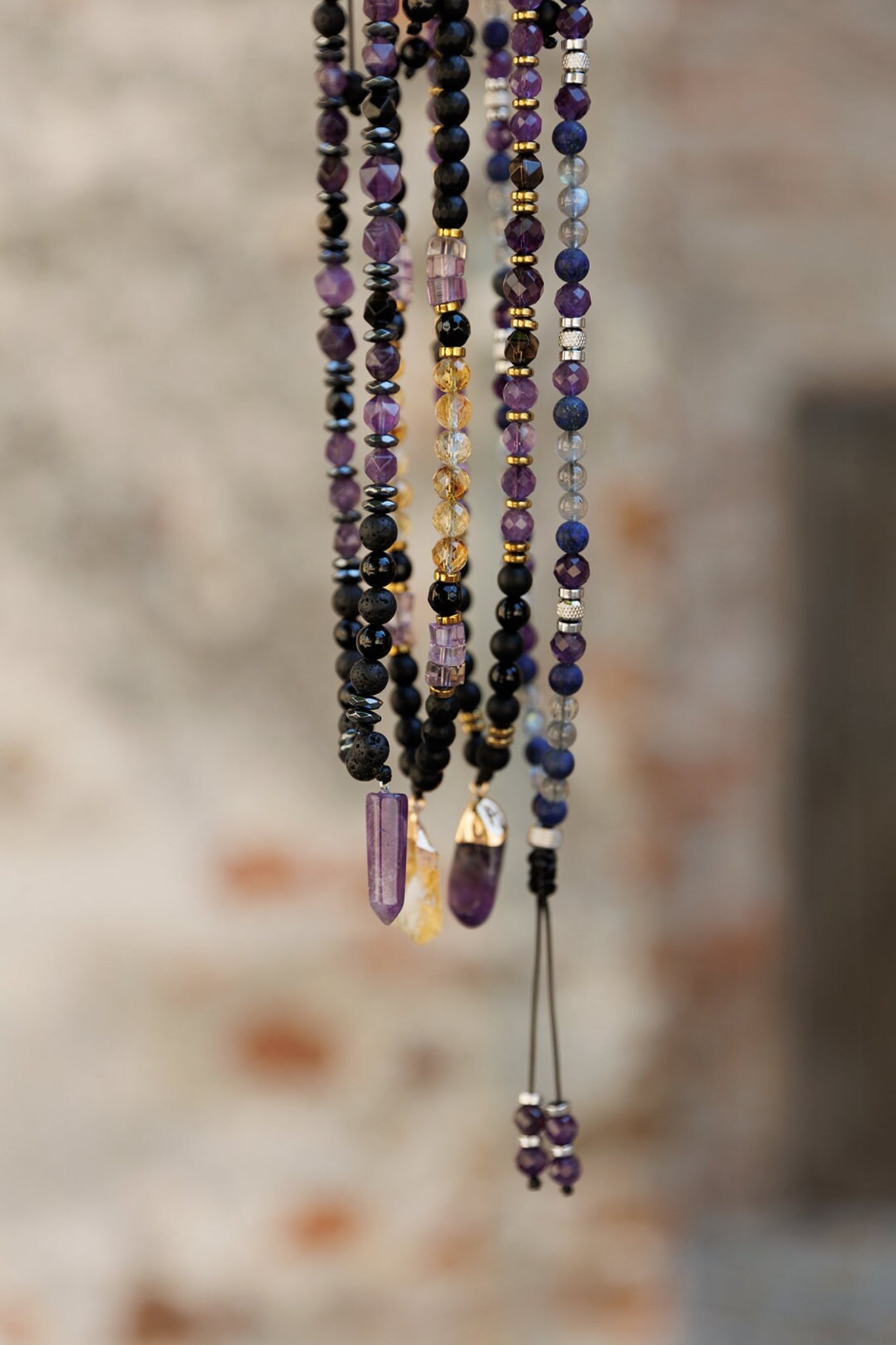 Amethyst Pendant Necklace, Men's Black Lava Stone Amethyst Agate Crystal Necklace, Long Beaded Adjustable Necklace, Gift for Men, Men's Gift - Shamballa Necklace - Birthstone Necklace - Gemstone Necklace Men - Chakra Necklace - Yoga Necklace - Mantra Necklace -Macrame Necklace  - Healing Necklace - Valinde
