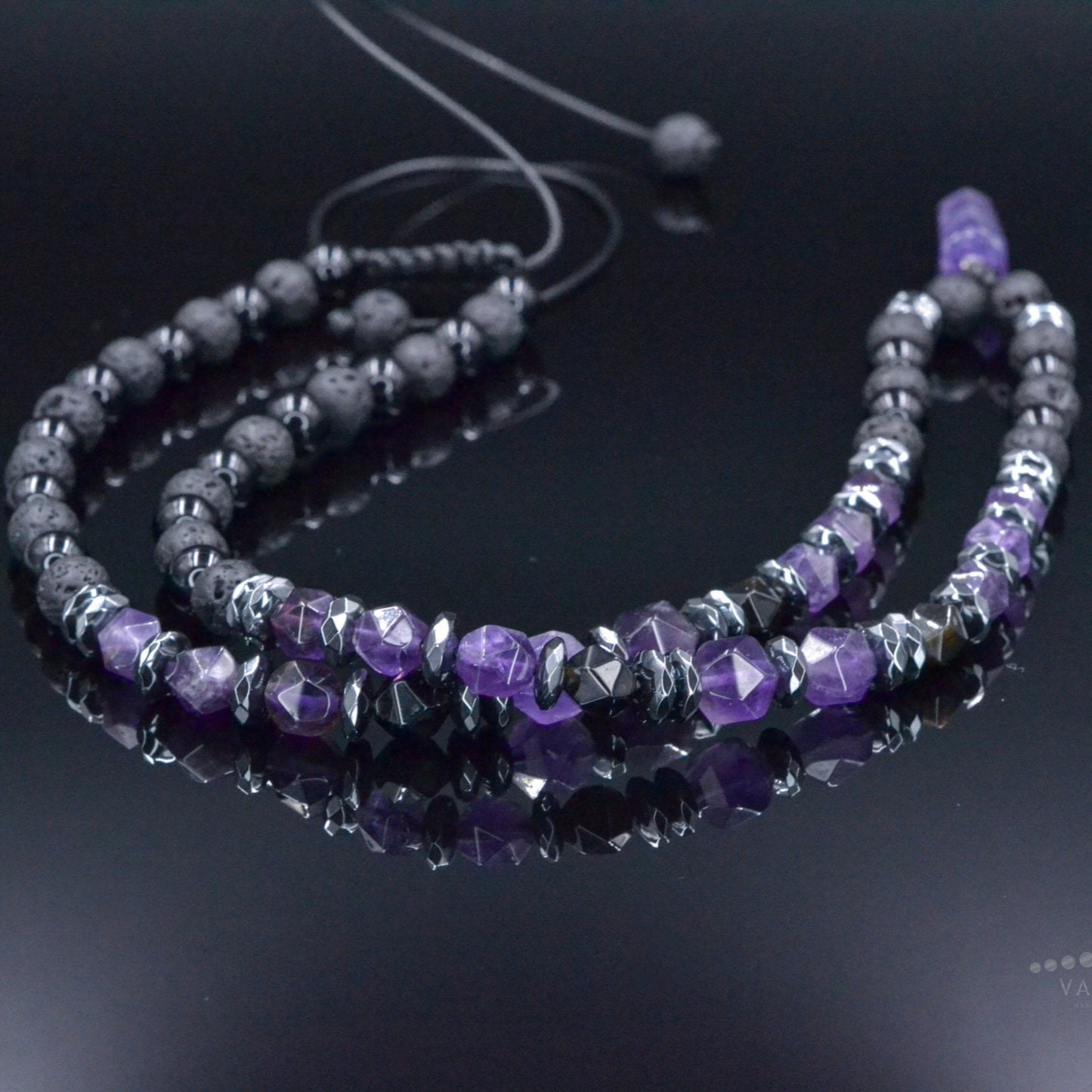 Amethyst Pendant Necklace, Men's Black Lava Stone Amethyst Agate Crystal Necklace, Long Beaded Adjustable Necklace, Gift for Men, Men's Gift - Shamballa Necklace - Birthstone Necklace - Gemstone Necklace Men - Chakra Necklace - Yoga Necklace - Mantra Necklace -Macrame Necklace  - Healing Necklace - Valinde

