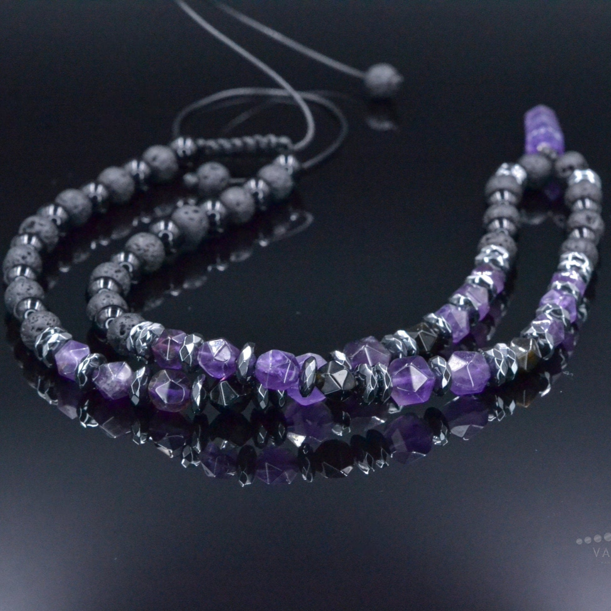 Amethyst Pendant Necklace, Men's Black Lava Stone Amethyst Agate Crystal Necklace, Long Beaded Adjustable Necklace, Gift for Men, Men's Gift - Shamballa Necklace - Birthstone Necklace - Gemstone Necklace Men - Chakra Necklace - Yoga Necklace - Mantra Necklace -Macrame Necklace  - Healing Necklace - Valinde
