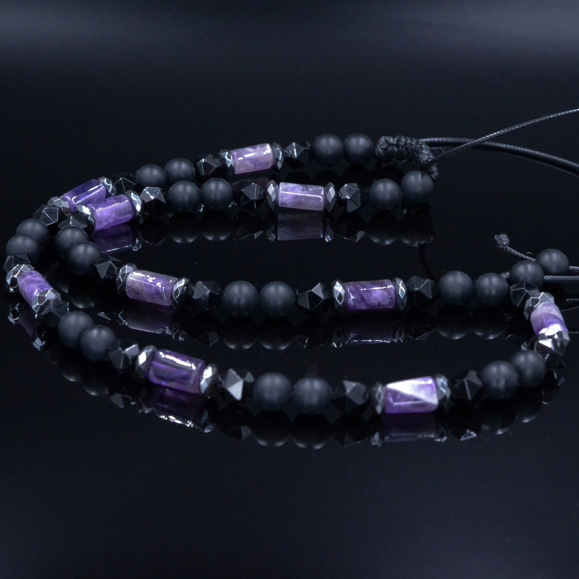 Amethyst Crystal Necklace for Men - Men's Black Onyx Short Necklace - Gift for Men - Adjustable Beaded necklace - Agate Stone Necklace - Shamballa Necklace - Birthstone Necklace - Gemstone Necklace Men - Chakra Necklace - Macrame Necklace  - Healing Necklace - Valinde