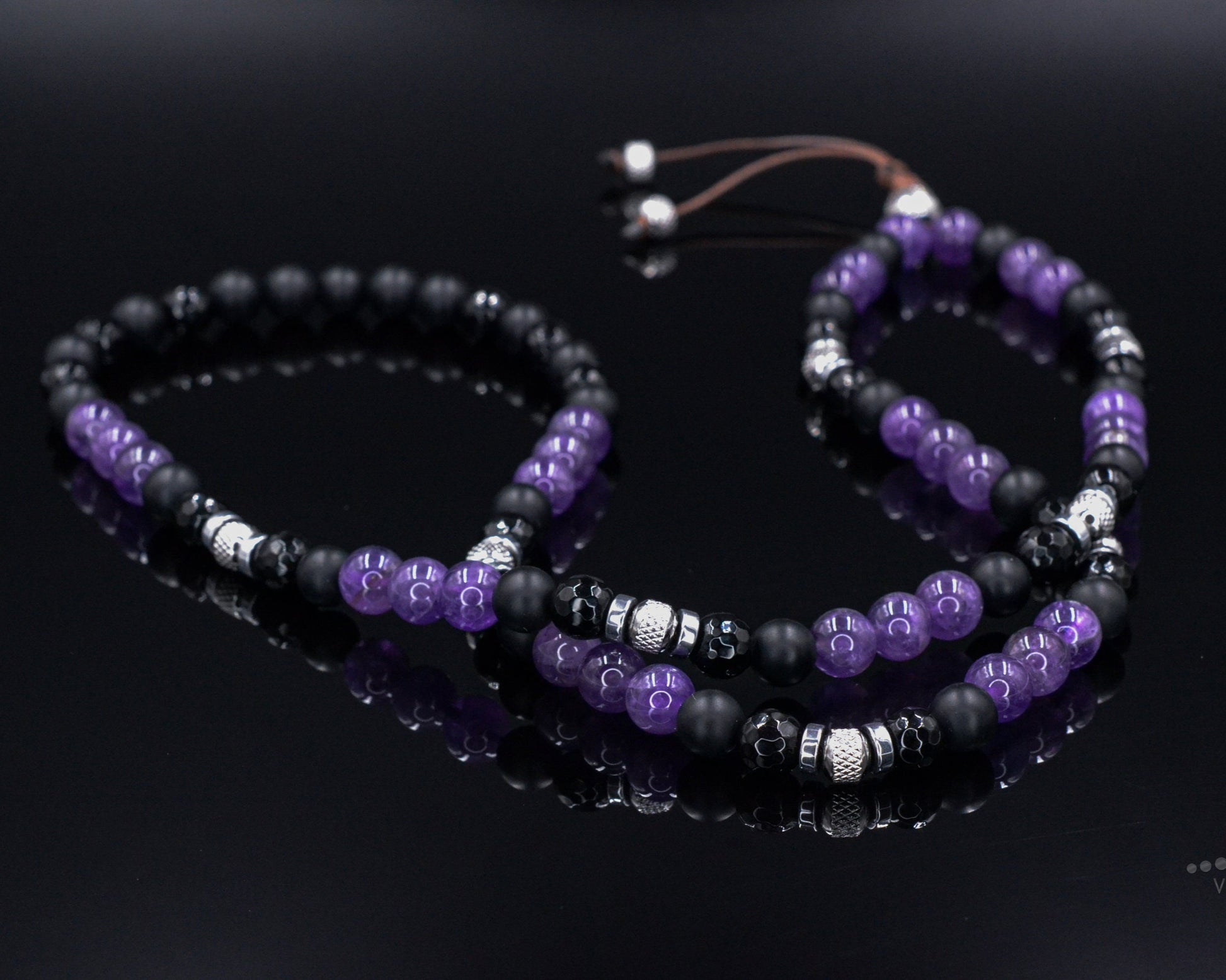 Men's Amethyst and Steel Beaded Necklace - Long Crystal Necklace - Black Onyx Necklace - Gift for Men - Agate Hematite Gemstone Necklace- Shamballa Necklace - Birthstone Necklace - Gemstone Necklace Men - Chakra Necklace - Macrame Necklace  - Healing Necklace - Valinde
