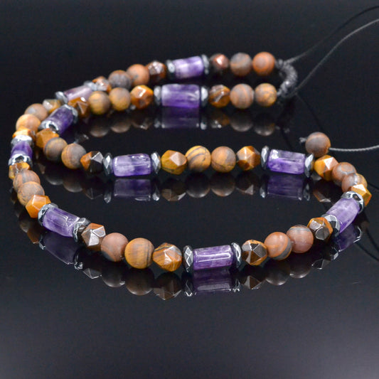 Men's Tiger's Eye Short Beaded Necklace, Amethyst Crystal Adjustable Necklace, Gift for Men, Gemstone Tiger Eye Necklace, Birthday Gift  - Shamballa Necklace - Birthstone Necklace - Gemstone Necklace Men - Chakra Necklace - Yoga Necklace - Mantra Necklace -Macrame Necklace  - Healing Necklace - Valinde
