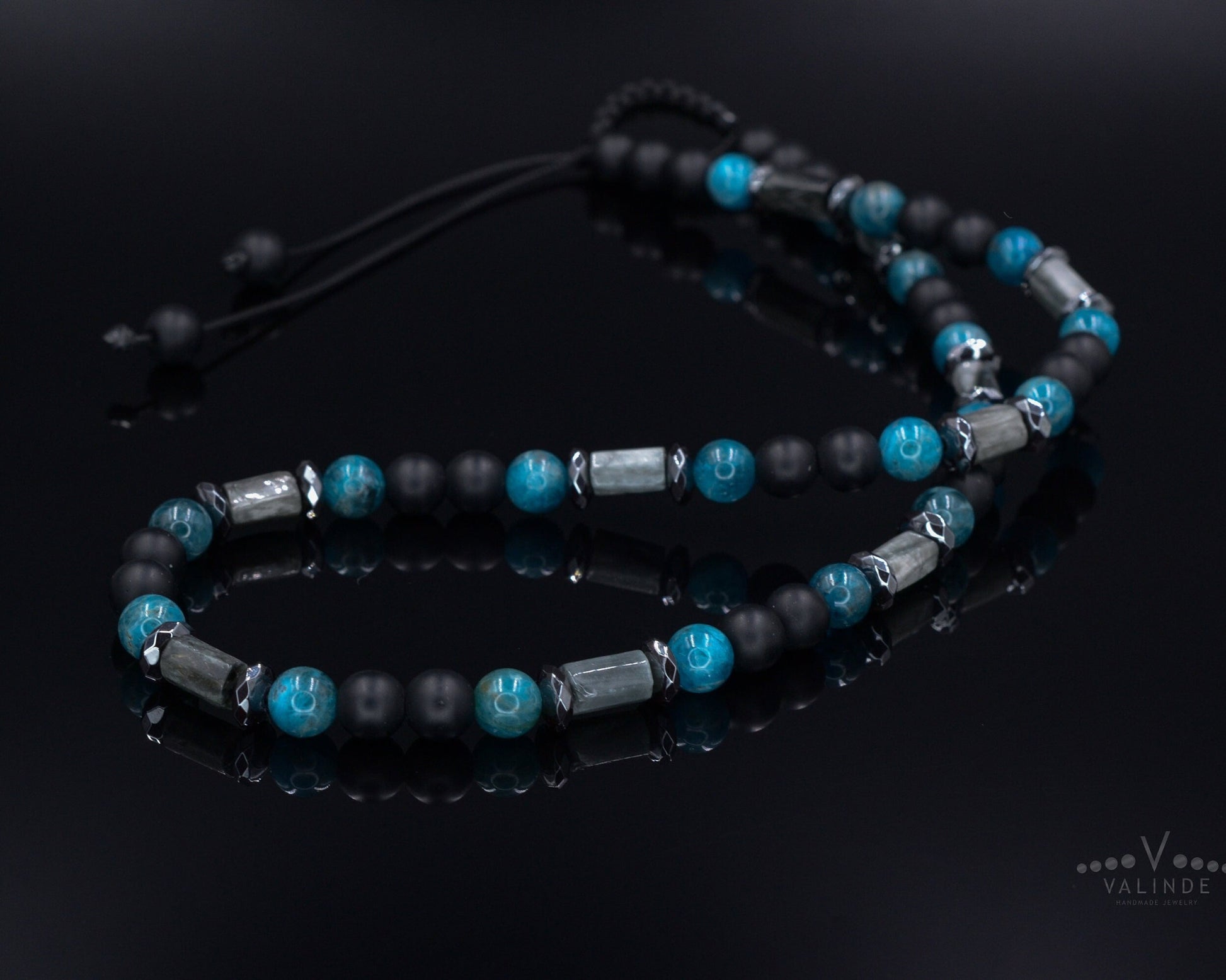 Men's Hawk's Eye Apatite Beads Necklace - Black Onyx Necklace - Gift for Men - Short Crystal Necklace - Father's Day Gift - Stone Necklace - Shamballa Necklace - Birthstone Necklace - Gemstone Necklace Men - Chakra Necklace - Macrame Necklace  - Healing Necklace - Valinde
