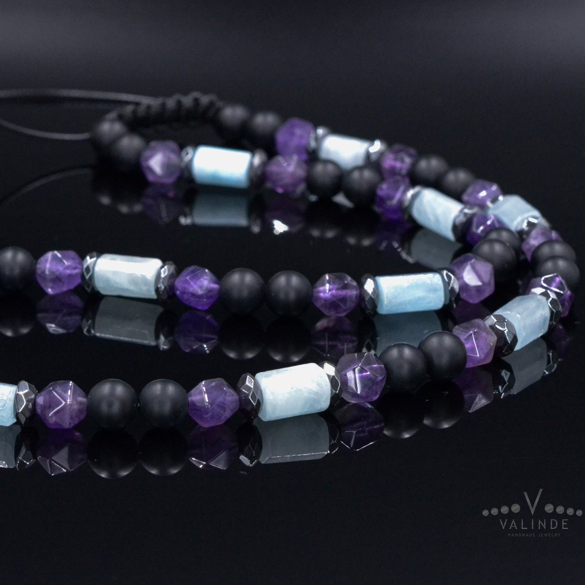 Men's Aquamarine Necklace / Amethyst Crystal Necklace / Short Beaded Necklace / Gift for Men / Onyx Necklace / Birthstone Necklace   - Shamballa Necklace - Birthstone Necklace - Gemstone Necklace Men - Chakra Necklace - Macrame Necklace  - Healing Necklace - Valinde