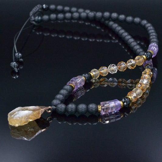 Men Gemstone Necklace - Ametrine Citrine Onyx - Handmade Jewelry - Birthstone Necklace - Shamballa Necklace - Birthstone Necklace - Gemstone Necklace Men - Chakra Necklace - Macrame Necklace  - Healing Necklace - Valinde