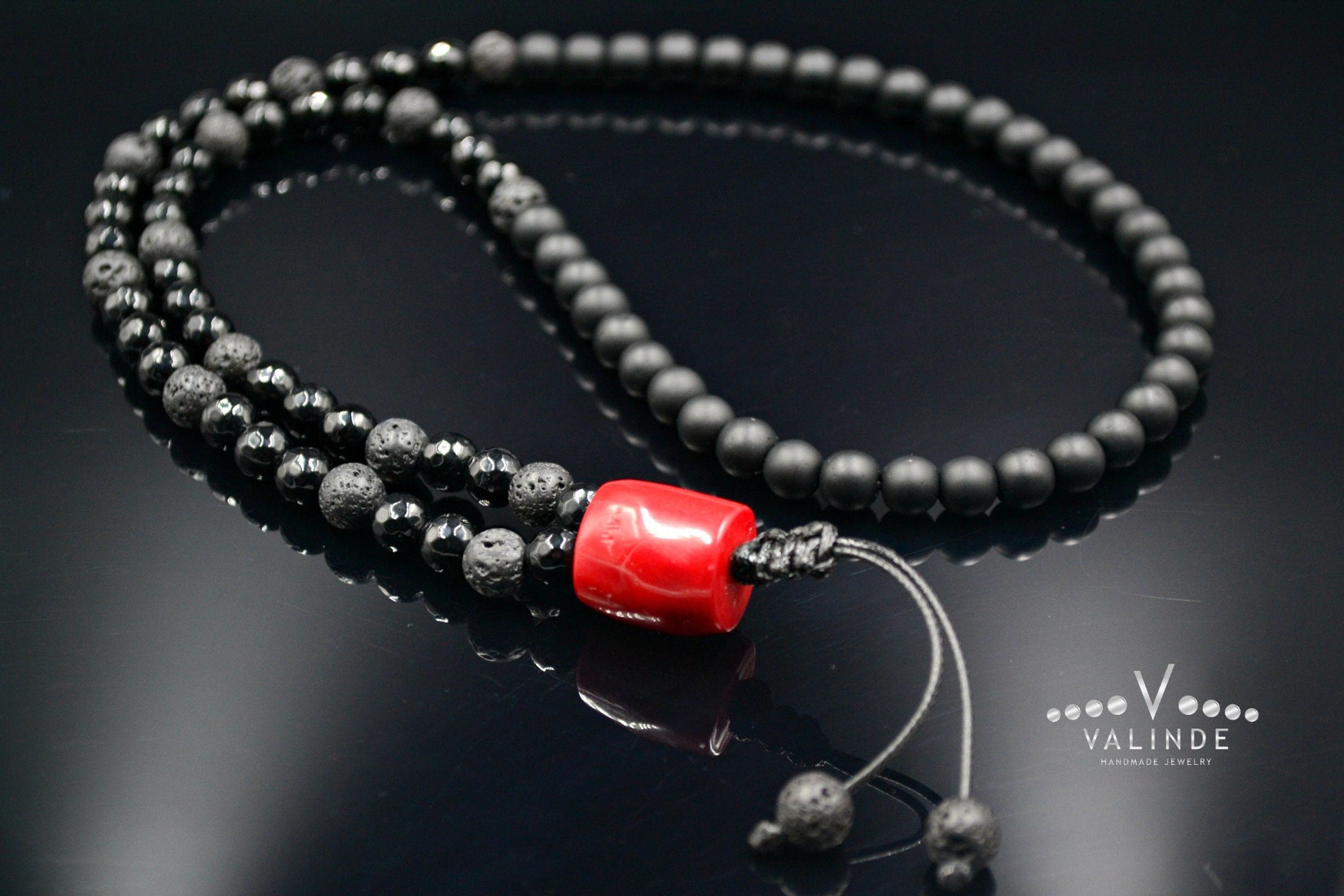 Men's Black Onyx Long Necklace Red Coral Bead Necklace Gifts for Men Lava Stone Beads Necklace Agate Stone Necklace Men's Crystal Necklace - Shamballa Necklace - Birthstone Necklace - Gemstone Necklace Men - Chakra Necklace - Yoga Necklace - Mantra Necklace -Macrame Necklace  - Healing Necklace - Valinde
