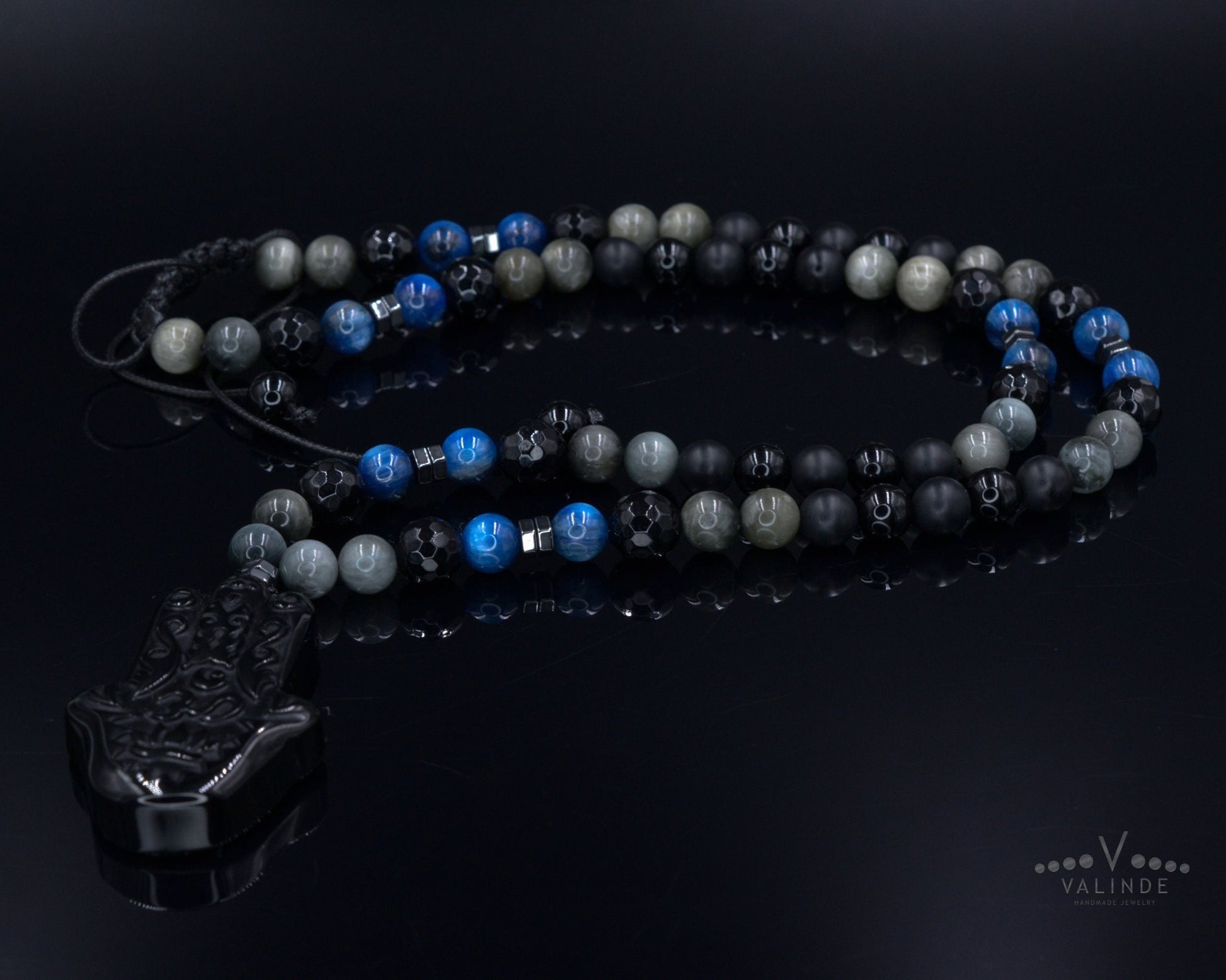 Raw Quartz Pendant Necklace - Men's Long Beaded Crystal Necklace - Black Onyx Necklace - Gift for Men - Smoky Quartz Necklace for MenHamsa Hand Onyx Pendant Necklace - Men's Kyanite Crystal Necklace - Gift for Men - Hawk's Eye Necklace - Long Beaded Necklace for Men  - Shamballa Necklace - Birthstone Necklace - Gemstone Necklace Men - Chakra Necklace - Macrame Necklace  - Healing Necklace - Valinde
